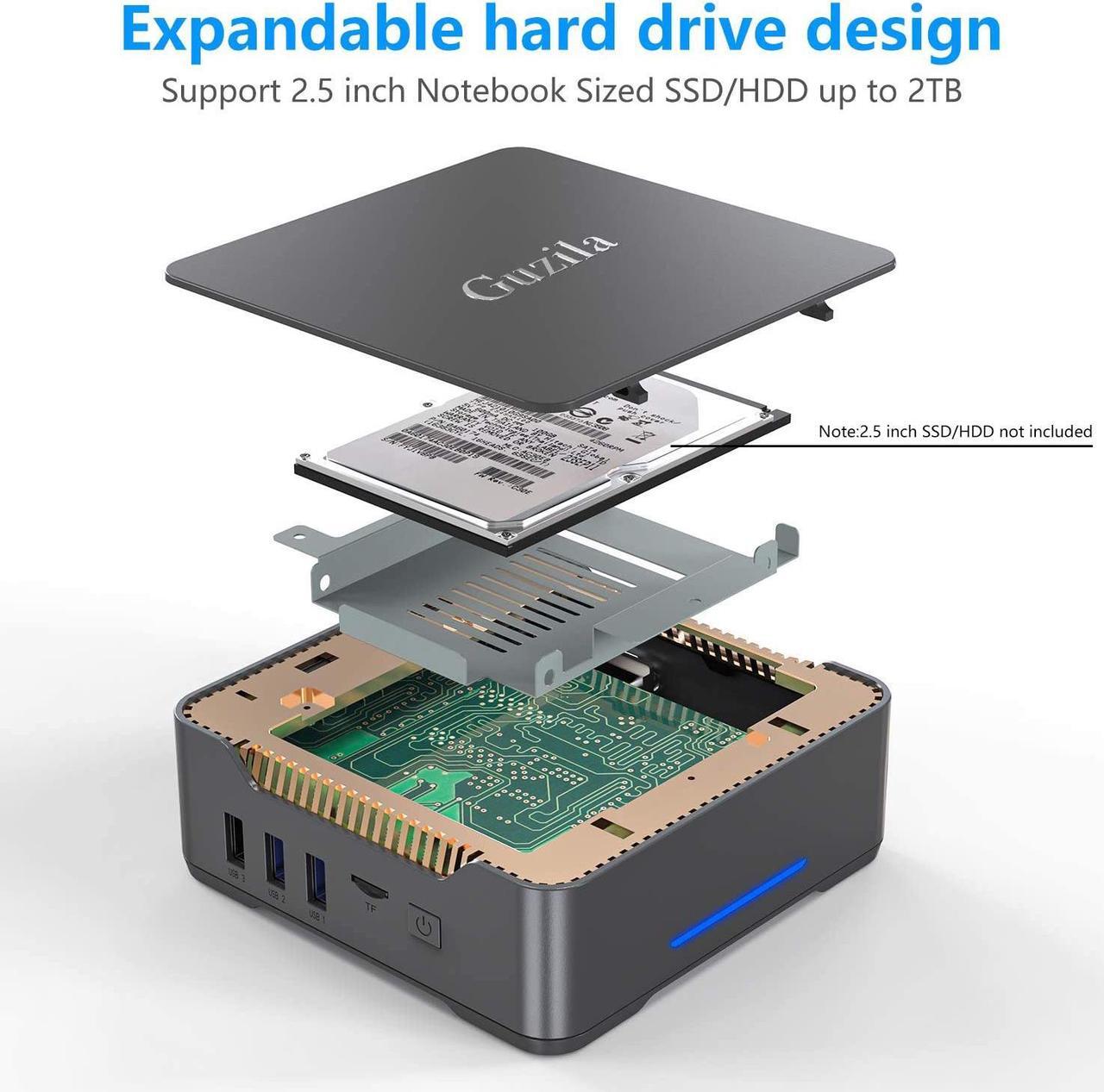 Alt view image 5 of 7 - Mini PC, Intel Celeron J3455 Processor(up to 2.3GHz) Windows 10 Pro(64-bit) Mini Desktop Computer with HDMI/VGA Port,6GB DDR3/120GB SSD,Gigabit Ethernet,Dual Band Wi-Fi,Bluetooth 4.2,4K HD