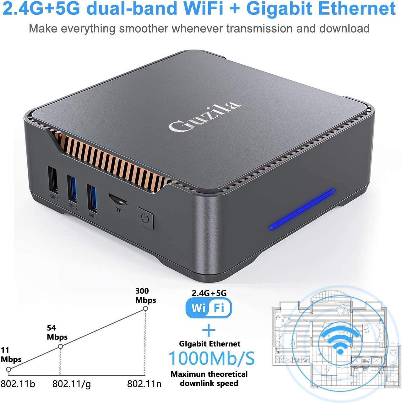 Alt view image 3 of 7 - Mini PC, Intel Celeron J3455 Processor(up to 2.3GHz) Windows 10 Pro(64-bit) Mini Desktop Computer with HDMI/VGA Port,6GB DDR3/120GB SSD,Gigabit Ethernet,Dual Band Wi-Fi,Bluetooth 4.2,4K HD