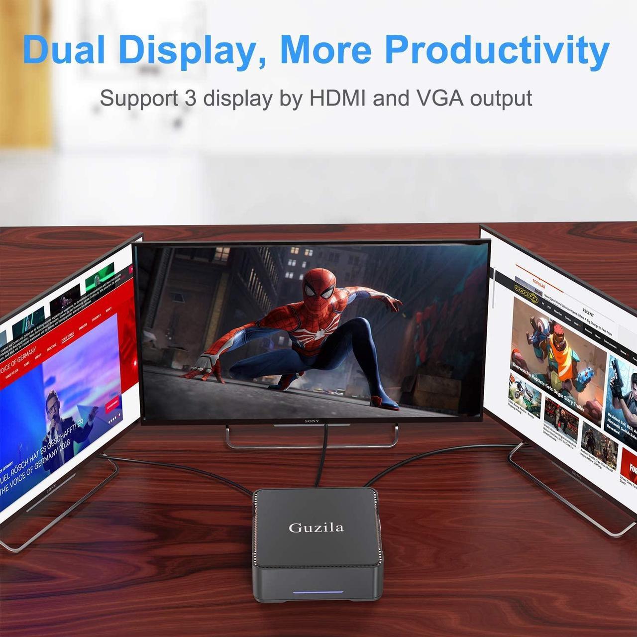 Alt view image 7 of 7 - Mini PC, Intel Celeron J3455 Processor(up to 2.3GHz) Windows 10 Pro(64-bit) Mini Desktop Computer with HDMI/VGA Port,6GB DDR3/120GB SSD,Gigabit Ethernet,Dual Band Wi-Fi,Bluetooth 4.2,4K HD