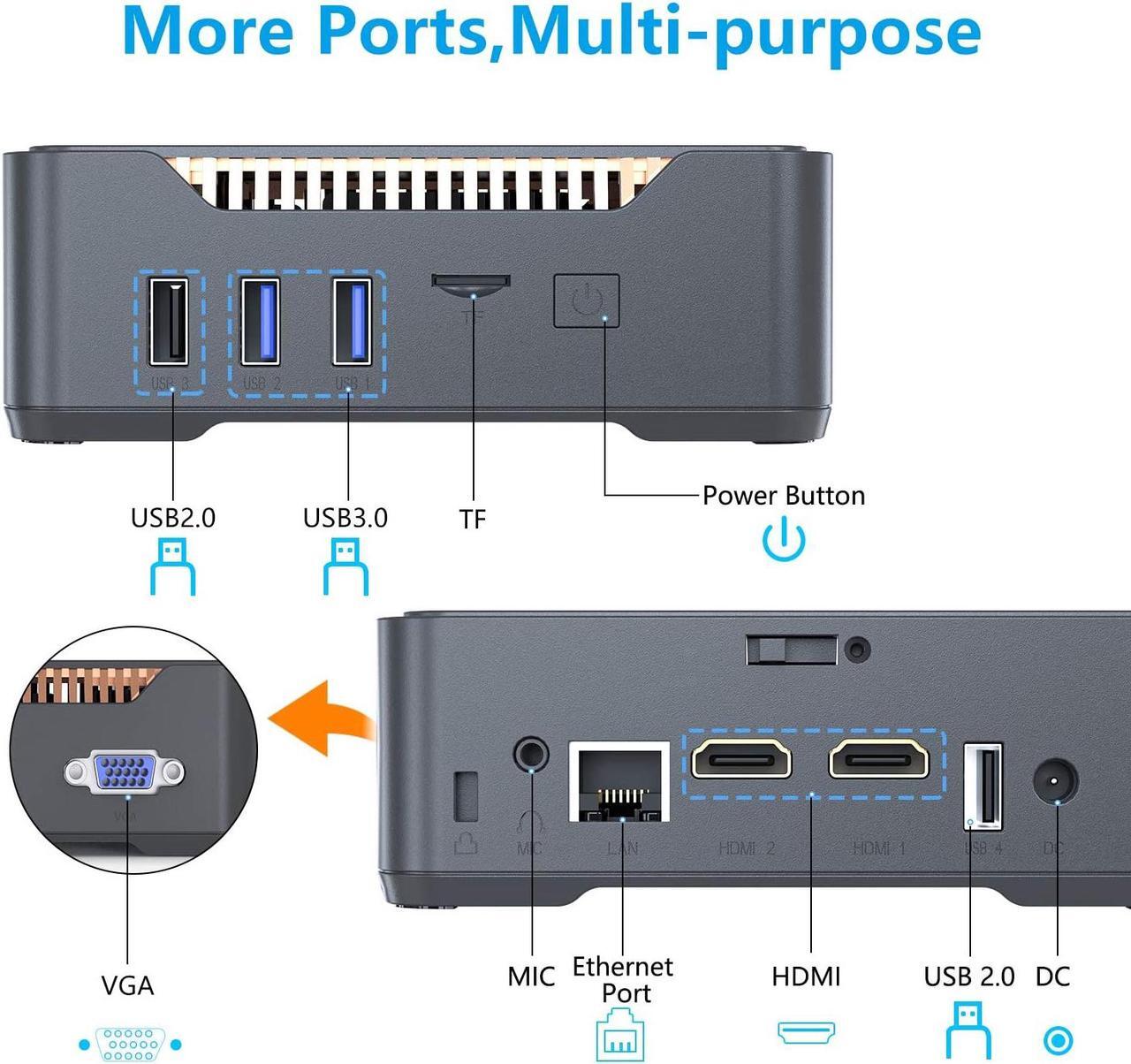 Alt view image 6 of 7 - Mini PC, Intel Celeron J3455 Processor(up to 2.3GHz) Windows 10 Pro(64-bit) Mini Desktop Computer with HDMI/VGA Port,6GB DDR3/120GB SSD,Gigabit Ethernet,Dual Band Wi-Fi,Bluetooth 4.2,4K HD