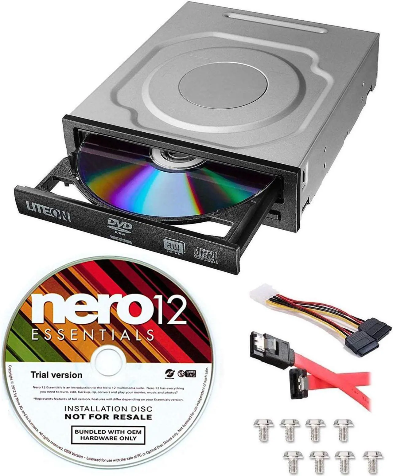 Main image of Lite-On 24X SATA Internal DVD+/-RW Drive Optical Drive IHAS124-14 + Nero 12 Essentials Burning Software + Sata Cable Kit