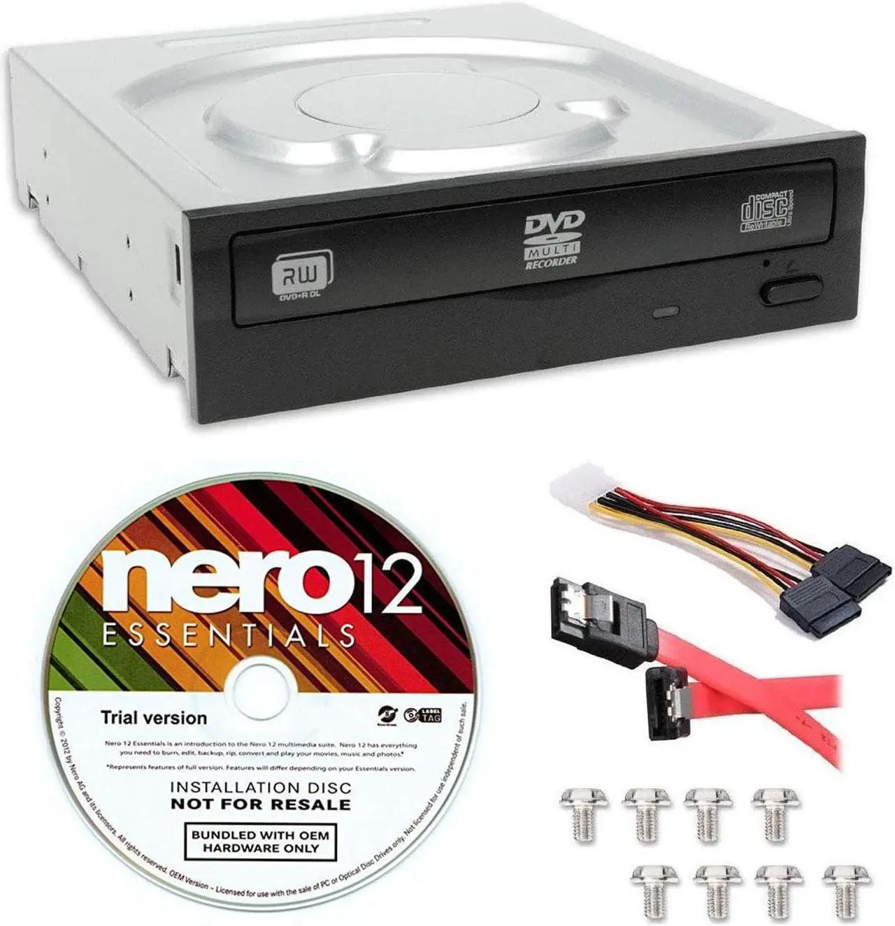 Alt view image 2 of 2 - Lite-On 24X SATA Internal DVD+/-RW Drive Optical Drive IHAS124-14 + Nero 12 Essentials Burning Software + Sata Cable Kit