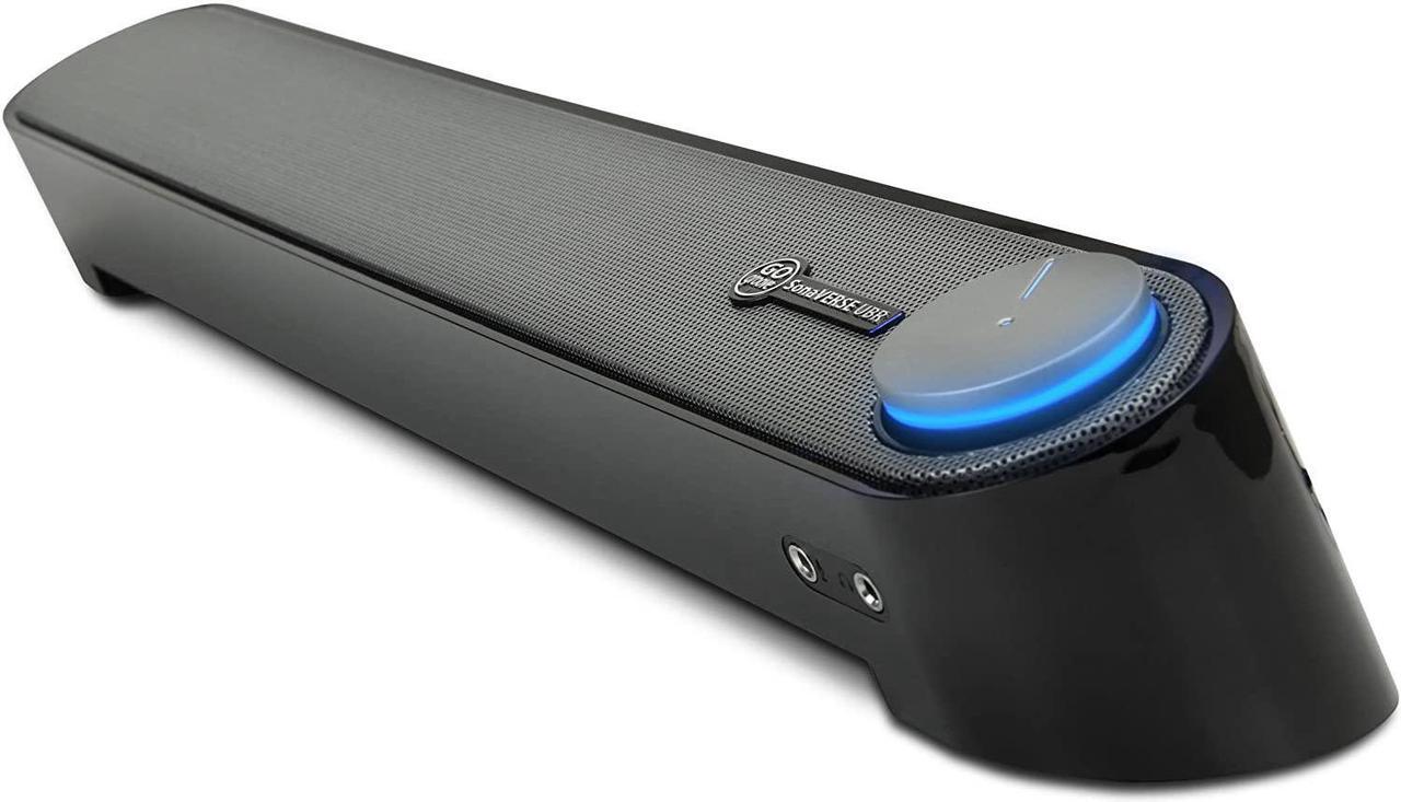 Main image of GOgroove Computer Speaker Mini Soundbar - USB Powered PC Sound Bar with Easy Setup Wired AUX, Stereo Audio, Microphone Port, Volume Control Knob, Under Monitor Design for Desktop (Black)