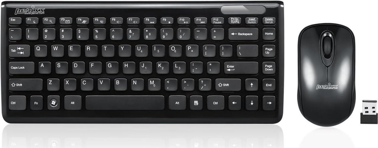 Perixx Periduo-707 Wireless Mini Keyboard and Mouse Set, Piano Black, US English Layout, 10900