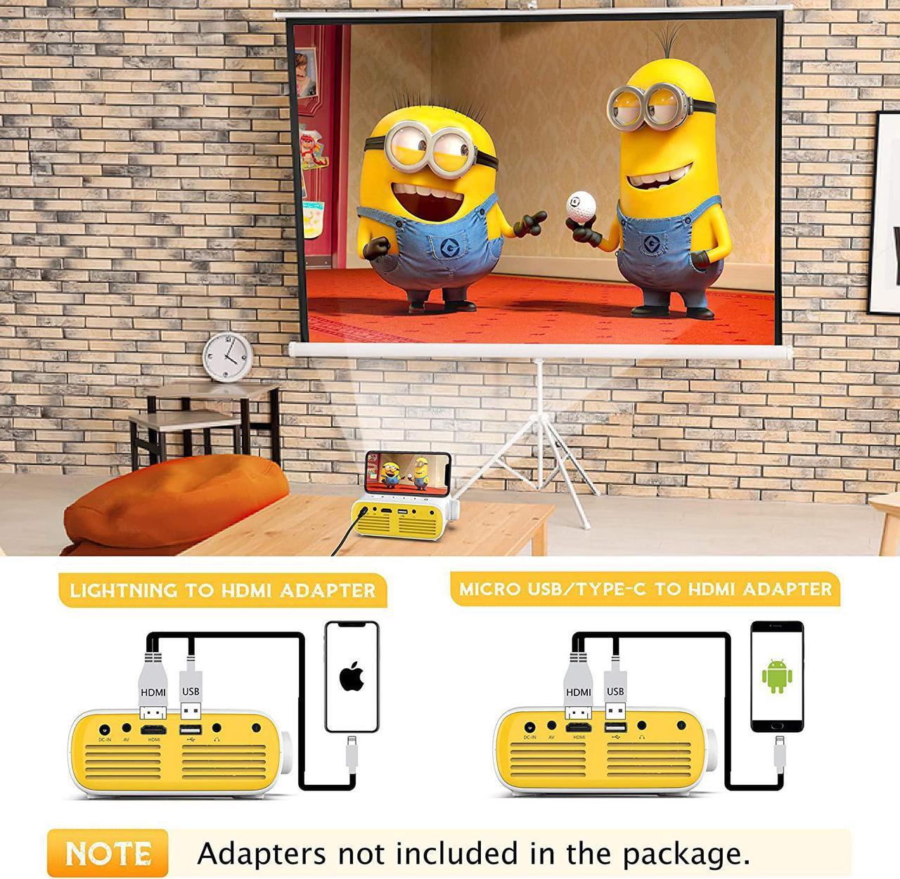 Alt view image 2 of 7 - Mini Projector, ELEPHAS Portable Projector for iPhone 1080P Supported, Video Smart Led Pocket Small Home Phone Projector for Bedroom with Laptop HDMI USB TV AV Interfaces and Remote to Watch Cartoon