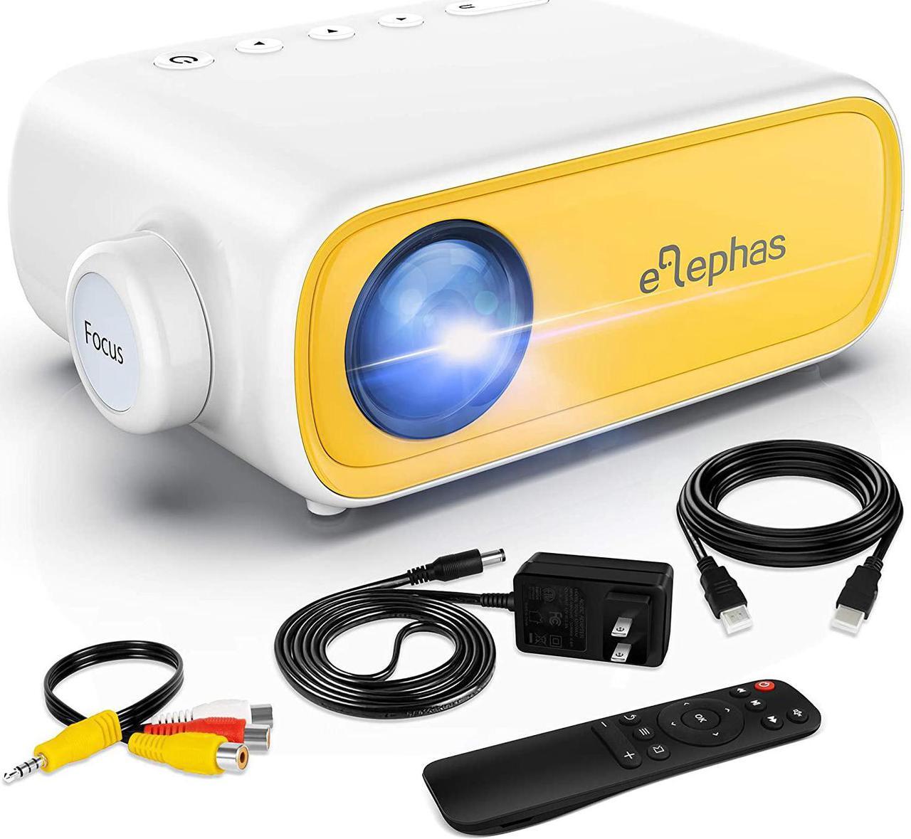 Main image of Mini Projector, ELEPHAS Portable Projector for iPhone 1080P Supported, Video Smart Led Pocket Small Home Phone Projector for Bedroom with Laptop HDMI USB TV AV Interfaces and Remote to Watch Cartoon