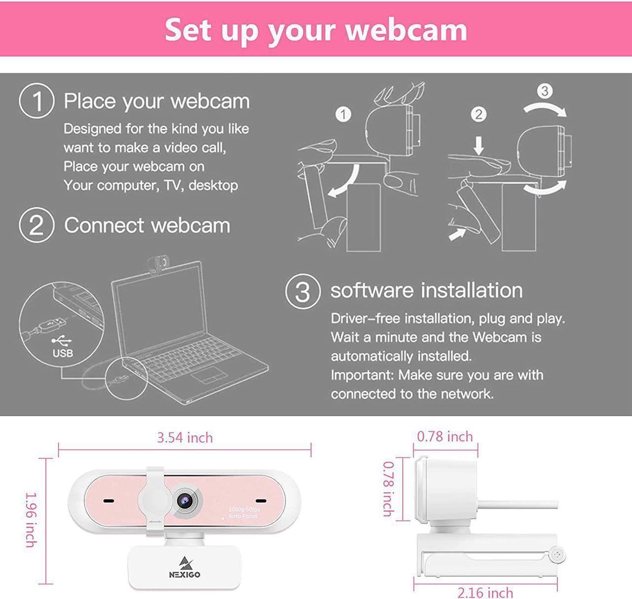 Alt view image 7 of 7 - 60FPS AutoFocus 1080P Webcam with Dual Microphone & Privacy Cover, 2021 NexiGo N660P Pro HD USB Computer Web Camera, for OBS Gaming Zoom Meeting Skype FaceTime Teams, Pink