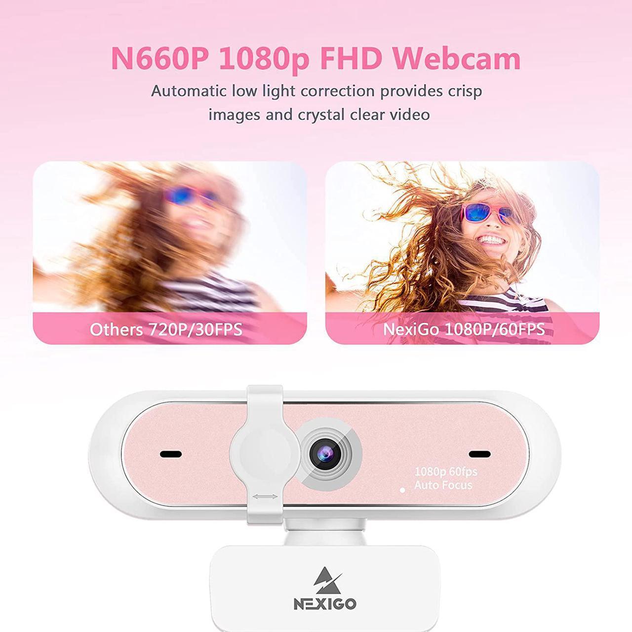 Alt view image 2 of 7 - 60FPS AutoFocus 1080P Webcam with Dual Microphone & Privacy Cover, 2021 NexiGo N660P Pro HD USB Computer Web Camera, for OBS Gaming Zoom Meeting Skype FaceTime Teams, Pink
