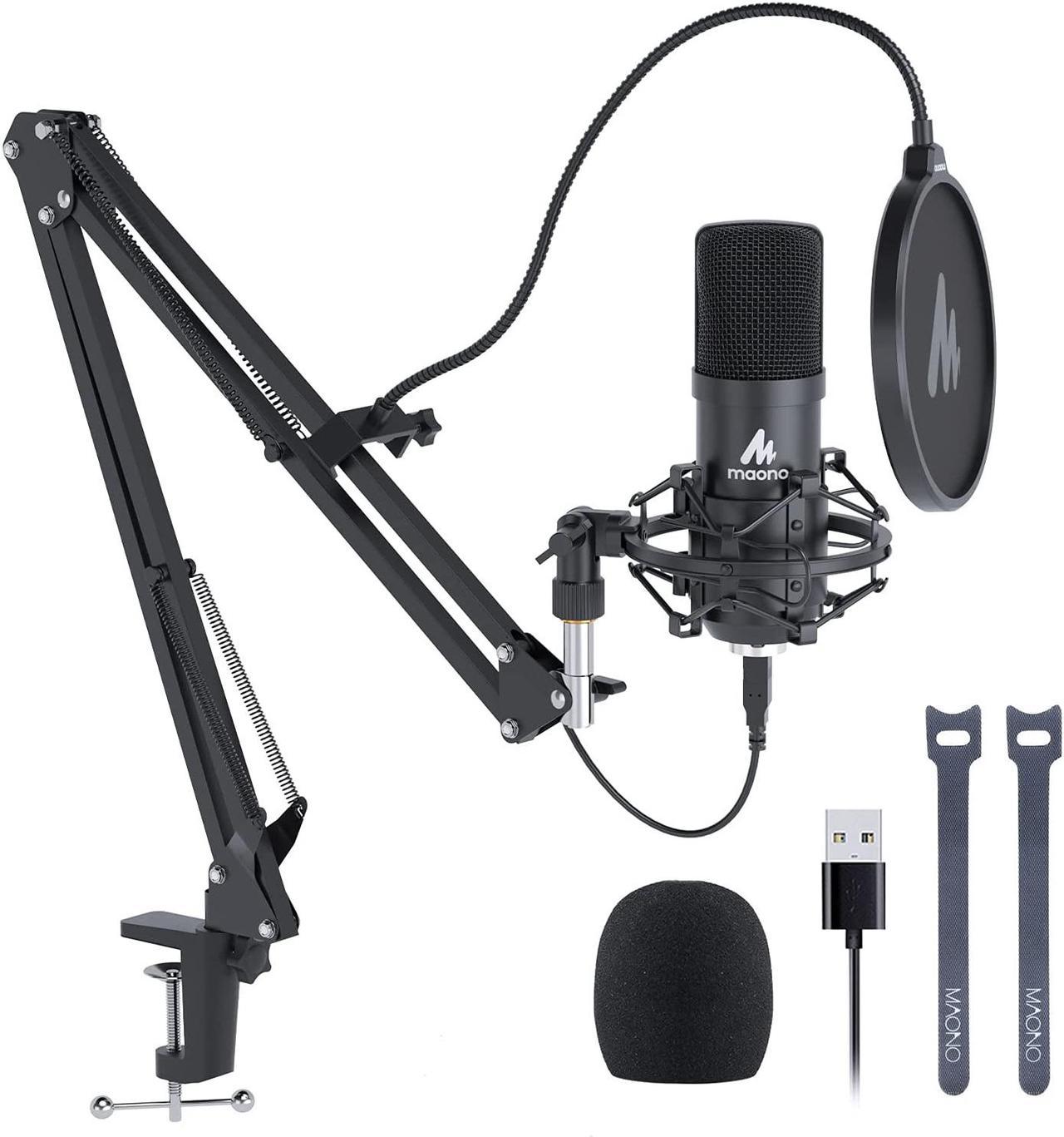 USB Microphone, MAONO 192KHZ/24Bit Plug & Play PC Computer Podcast Condenser Cardioid Metal Mic Kit with Professional Sound Chipset for Recording, Gaming, Singing, YouTube (AU-A04)