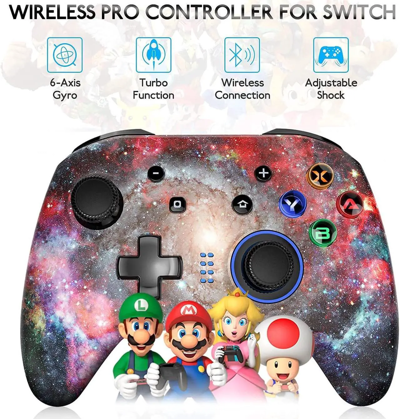 Alt view image 3 of 3 - REDSTORM Wireless Pro Controller for Switch, 3 Levels of Vibration, 8 Axis Motion Sensor, Turbo Function, Rechargeable Battery,Compatible with Switch Lite/PC
