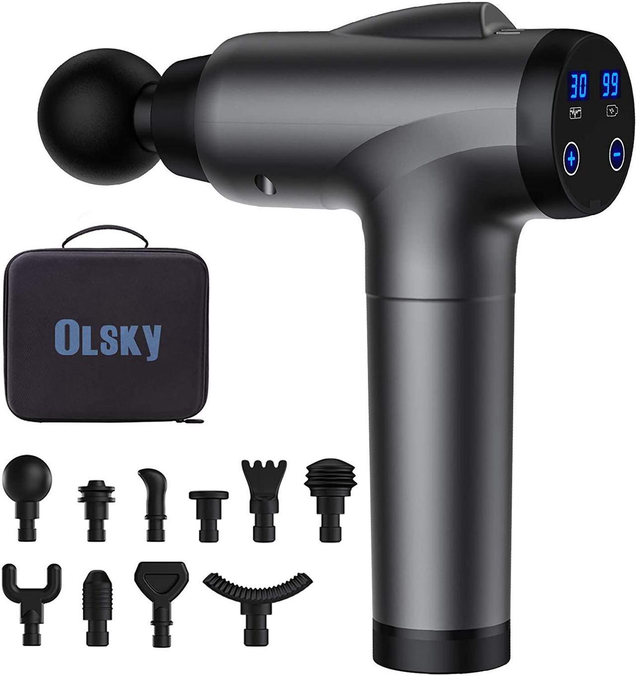 OLsky Massage Gun Deep Tissue, Handheld Electric Muscle Massager, High Intensity Percussion Massage Device for Pain Relief with 10 Attachments & 30 Speed(Grey)