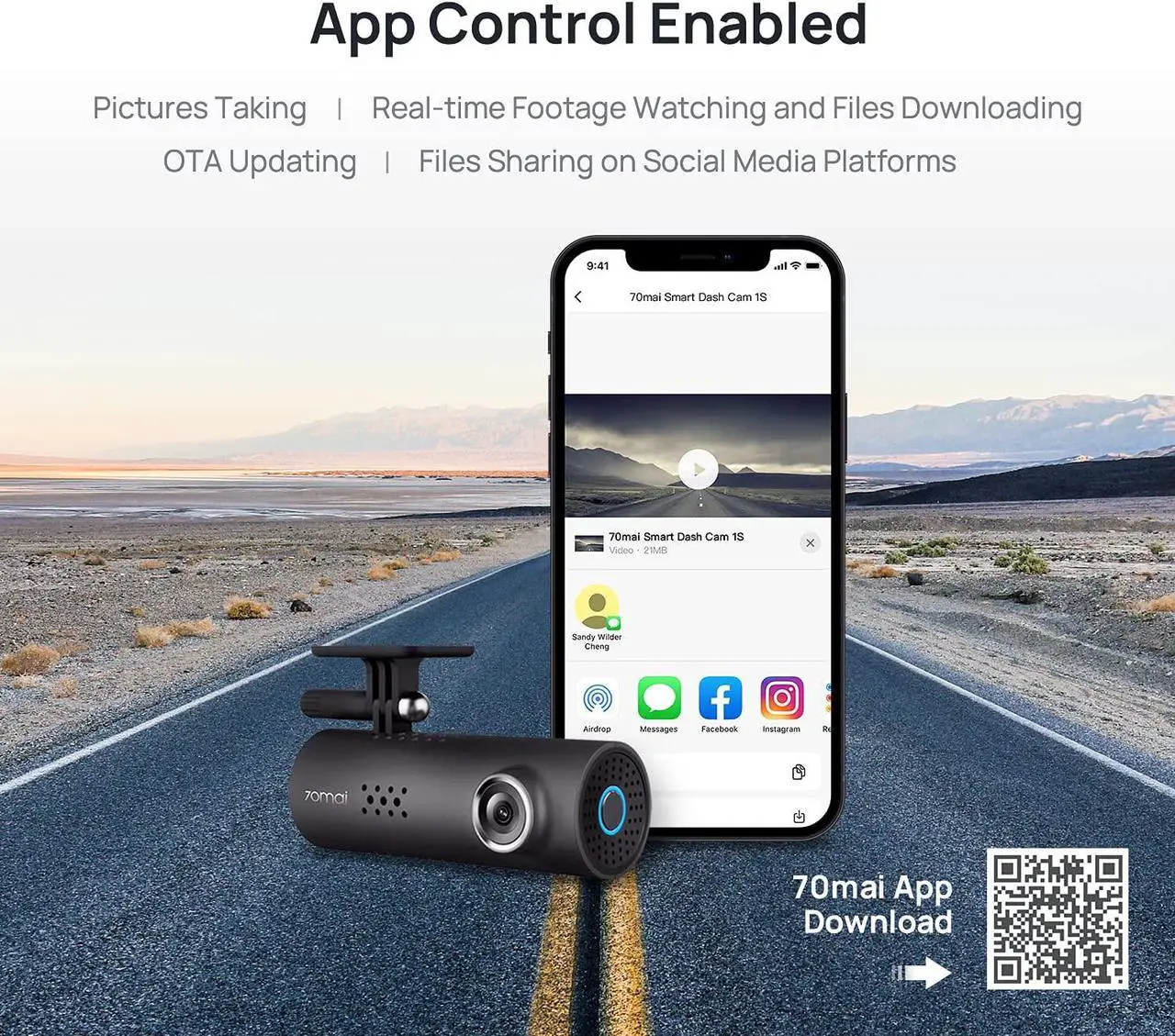 Alt view image 6 of 6 - Smart Dash Cam, 1080P Full HD, Smart Dash Camera for Cars, Sony IMX307, Built-in G-Sensor, WDR, Powerful Night Vision 70mai 1S
