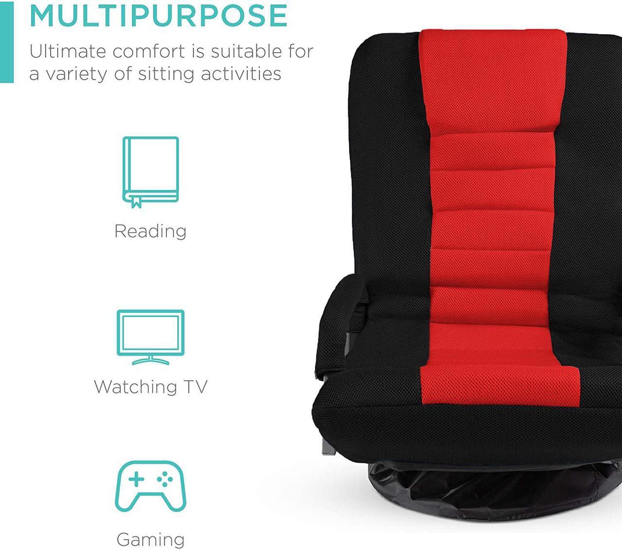 Alt view image 3 of 5 - Best Choice Products Swivel Gaming Chair 360 Degree Multipurpose Floor Chair Rocker for TV, Reading, Playing Video Games w/Lumbar Support, Armrest Handles, Adjustable Foldable Backrest
