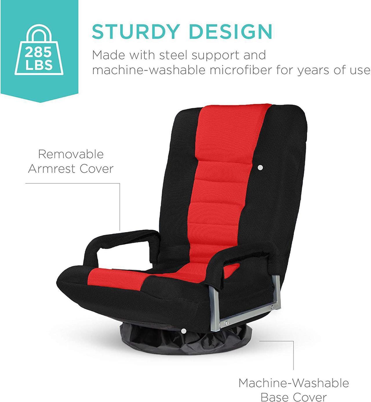 Alt view image 5 of 5 - Best Choice Products Swivel Gaming Chair 360 Degree Multipurpose Floor Chair Rocker for TV, Reading, Playing Video Games w/Lumbar Support, Armrest Handles, Adjustable Foldable Backrest