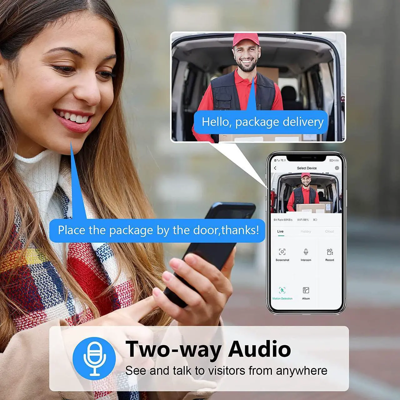 Alt view image 4 of 7 - Wi-Fi Smart Doorbell Camera, ETSROW Wireless Video Doorbell Camera with Chime, 1080P HD, Human Detection, Night Vision, 2-Way Audio, IP65 Weatherproof, Local & Cloud Storage(Optional)