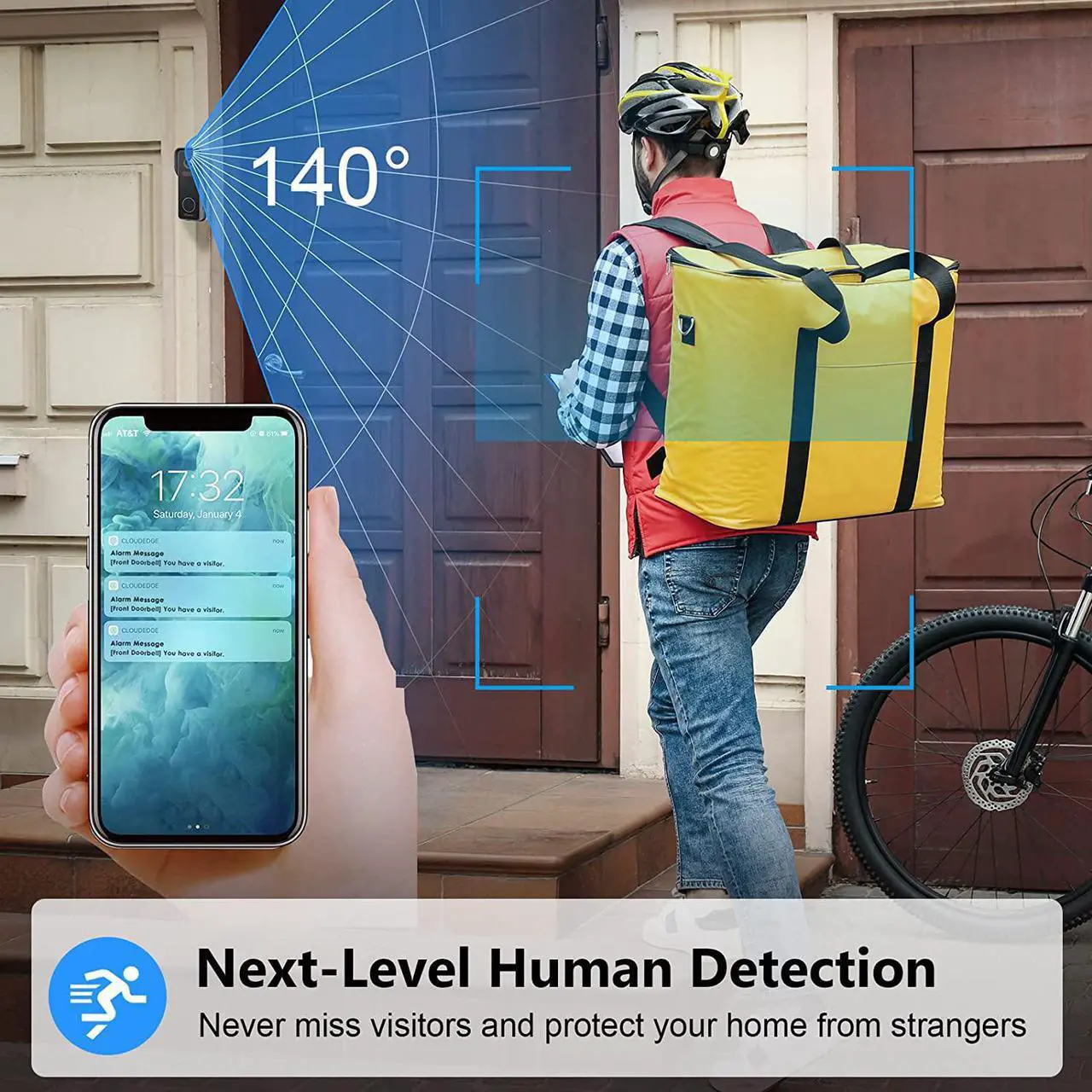 Alt view image 7 of 7 - Wi-Fi Smart Doorbell Camera, ETSROW Wireless Video Doorbell Camera with Chime, 1080P HD, Human Detection, Night Vision, 2-Way Audio, IP65 Weatherproof, Local & Cloud Storage(Optional)