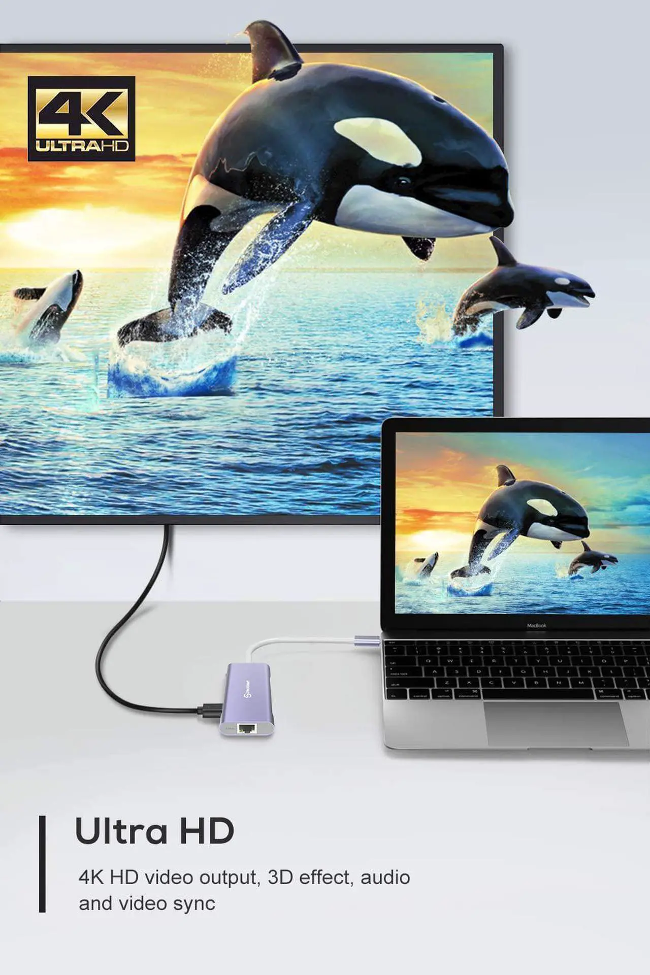 Alt view image 5 of 6 - USB C Hub,UtechSmart 6 In 1 USB C to HDMI Adapter with 1000M Ethernet, Power Delivery Pd Type C Charging Port, 3 USB 3.0 Ports Adapter Compatible for MacBook Pro, Chromebook,and USB C devices (Purple)