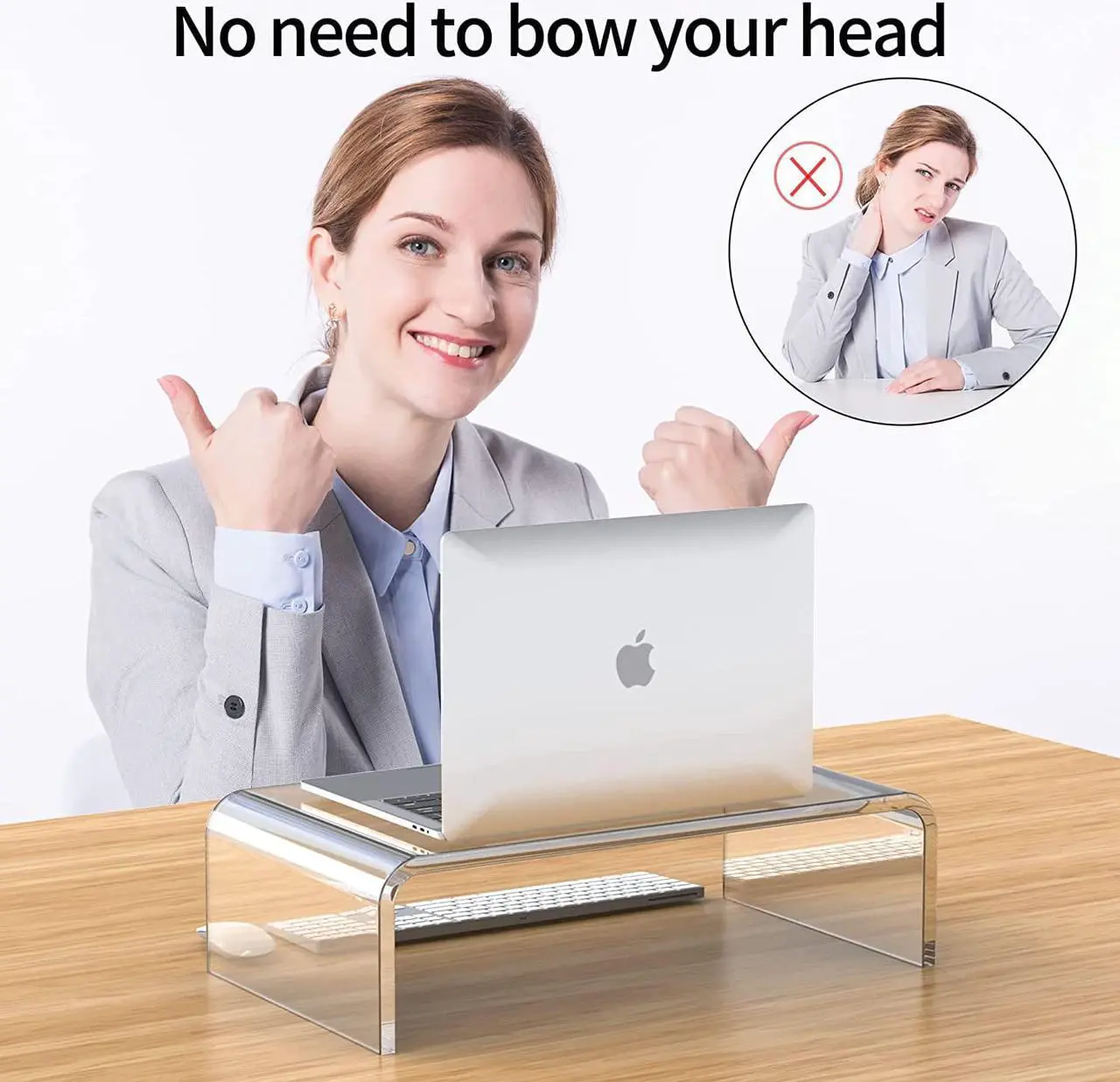 Alt view image 3 of 7 - Beimu Acrylic Monitor Stand Riser Clear Laptop Stand for Desk Acrylic Monitor Riser for Desk Accessories Aesthetic Laptop Riser Clear Computer Stand White Office Supplies for Women Essentials