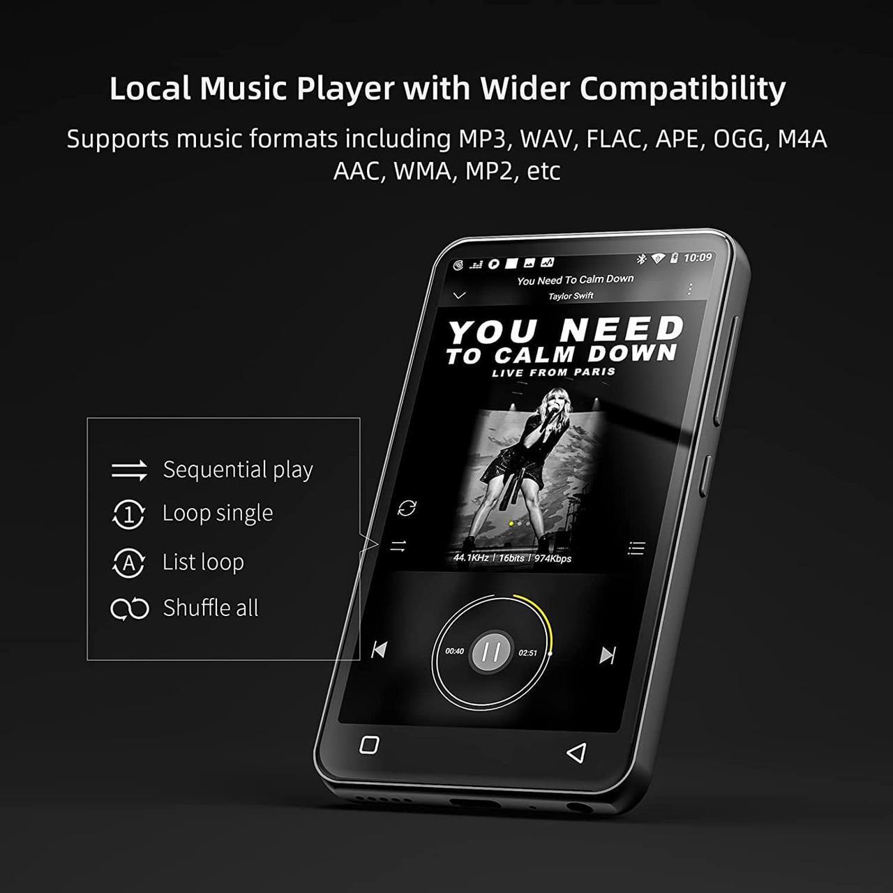 Alt view image 3 of 7 - MP3 Player with Bluetooth and WiFi, 4" Full Touch Screen MP4 MP3 Player with Spotify, Android Streaming Music Player with Pandora, Portable HiFi Sound Walkman Digital Audio Player with Speaker (Grey)