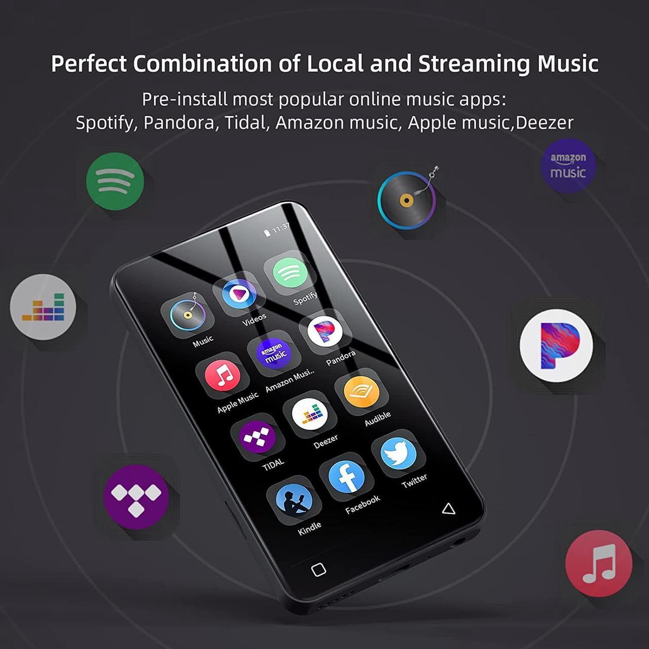 Alt view image 2 of 7 - MP3 Player with Bluetooth and WiFi, 4" Full Touch Screen MP4 MP3 Player with Spotify, Android Streaming Music Player with Pandora, Portable HiFi Sound Walkman Digital Audio Player with Speaker (Grey)