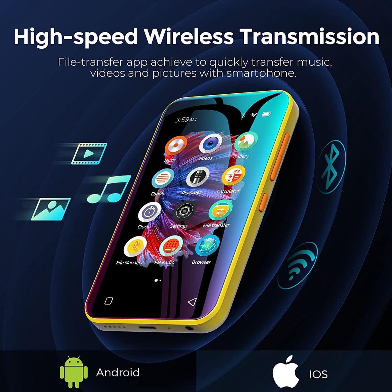 Alt view image 4 of 7 - WiFi Mp3 Player with Bluetooth, TIMMKOO 4.0" Full Touch Screen Mp3 Mp4 Player with Speaker, Portable HiFi Sound Walkman Digital Music Player with FM Radio,Recorder, Ebook,Clock, Browser (Yellow)