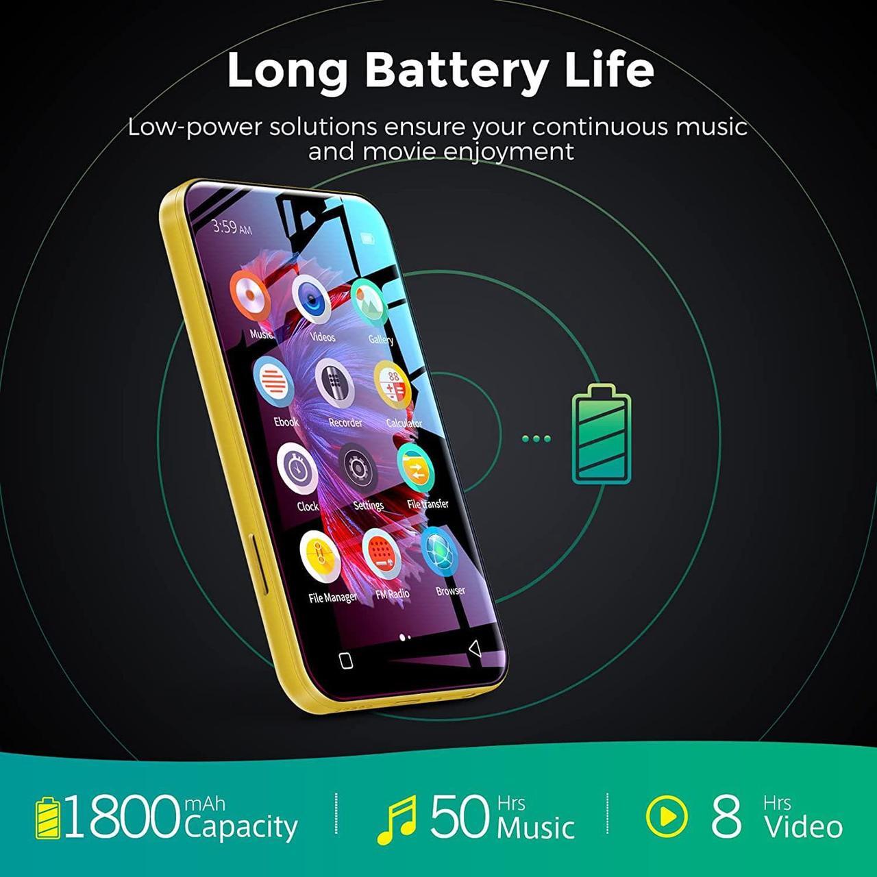 Alt view image 5 of 7 - WiFi Mp3 Player with Bluetooth, TIMMKOO 4.0" Full Touch Screen Mp3 Mp4 Player with Speaker, Portable HiFi Sound Walkman Digital Music Player with FM Radio,Recorder, Ebook,Clock, Browser (Yellow)