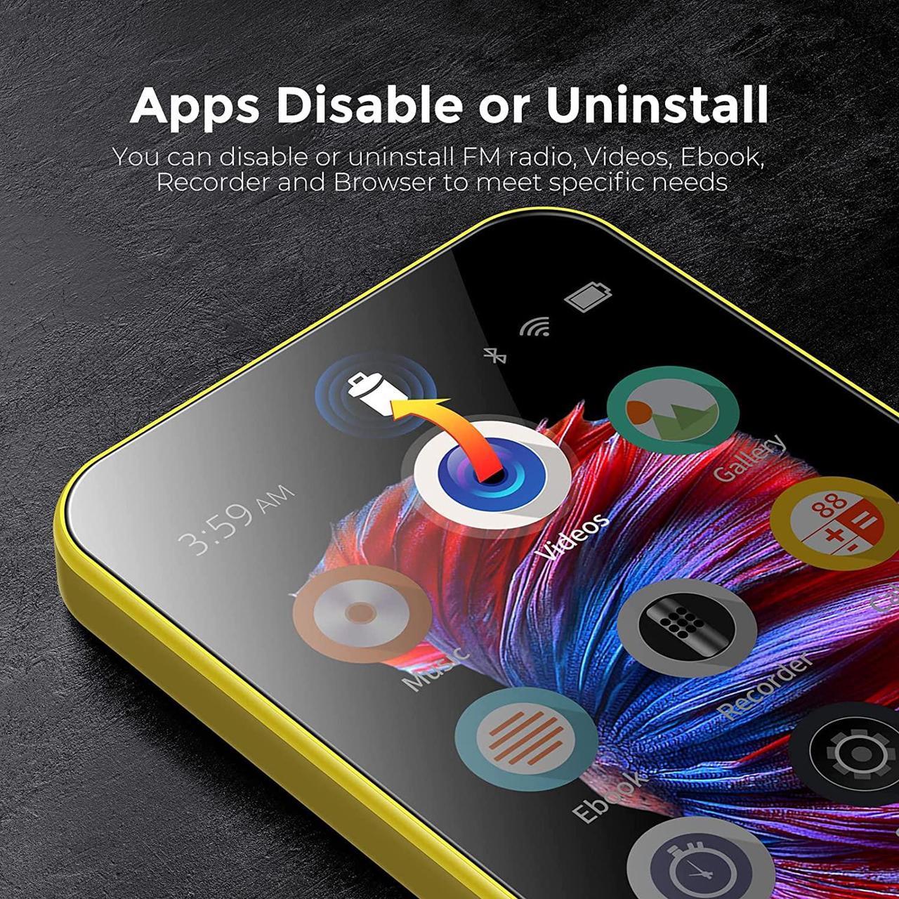 Alt view image 7 of 7 - WiFi Mp3 Player with Bluetooth, TIMMKOO 4.0" Full Touch Screen Mp3 Mp4 Player with Speaker, Portable HiFi Sound Walkman Digital Music Player with FM Radio,Recorder, Ebook,Clock, Browser (Yellow)