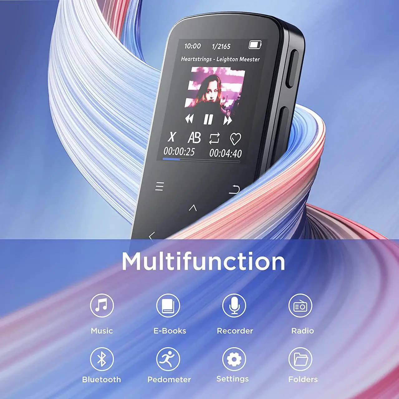 Alt view image 5 of 7 - 64 GB Clip MP3 Player, ZOOAOXO Music Player with Bluetooth 5.2, HD Screen, HiFi Sound, Voice Recorder, FM Radio, Pedometer, 1.04 oz Ultra-Light, Great for Sports, Card Reader and Earphones Included