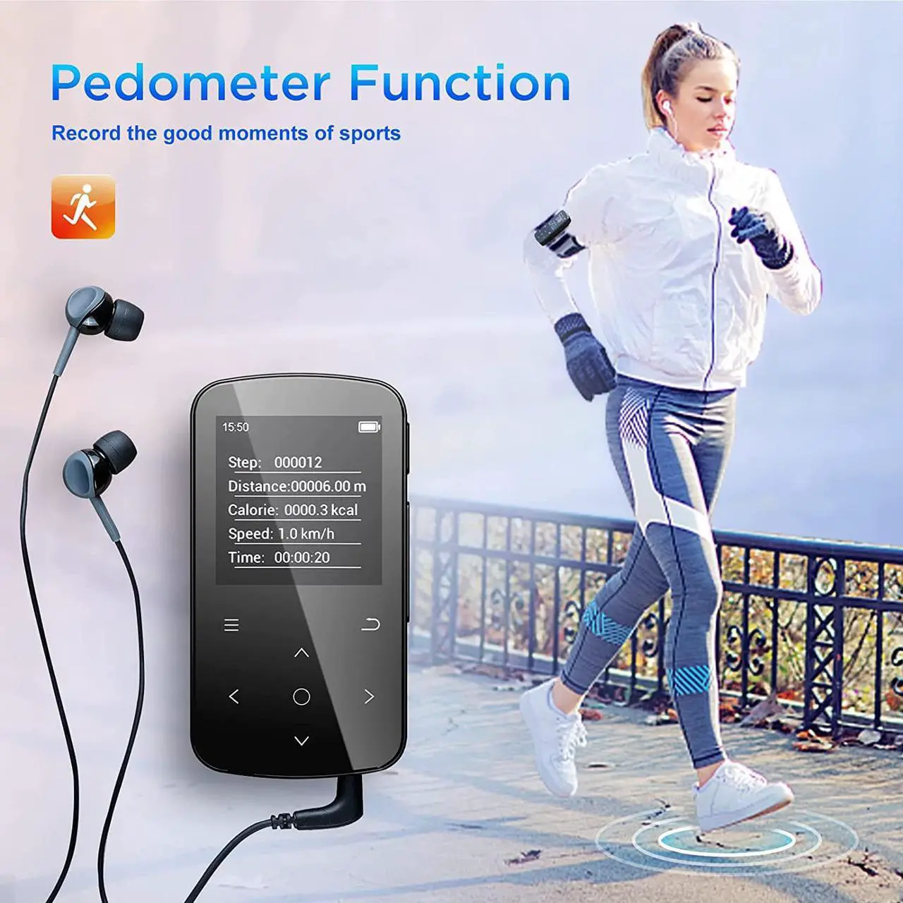 Alt view image 6 of 7 - 64 GB Clip MP3 Player, ZOOAOXO Music Player with Bluetooth 5.2, HD Screen, HiFi Sound, Voice Recorder, FM Radio, Pedometer, 1.04 oz Ultra-Light, Great for Sports, Card Reader and Earphones Included