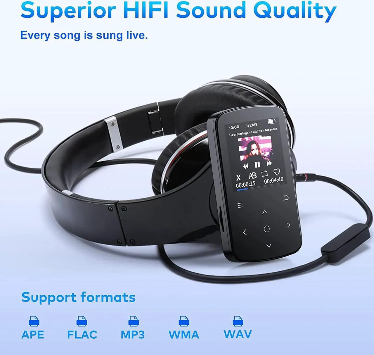 Alt view image 7 of 7 - 64 GB Clip MP3 Player, ZOOAOXO Music Player with Bluetooth 5.2, HD Screen, HiFi Sound, Voice Recorder, FM Radio, Pedometer, 1.04 oz Ultra-Light, Great for Sports, Card Reader and Earphones Included