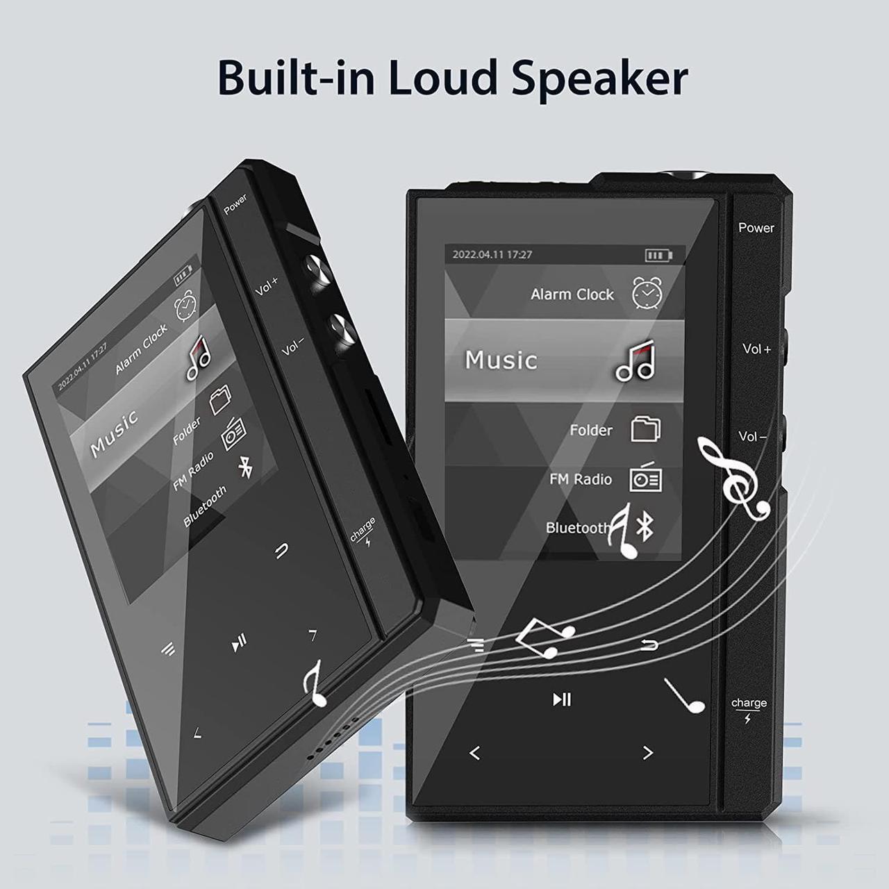 Alt view image 3 of 6 - 32GB MP3 Player with Bluetooth 5.0, Portable Music Player MP3 with Speaker, Metal Body & Glass Back, HiFi Sound with FM Radio, Voice Recorder, E-Book, Support Micro SD Card up to 256GB