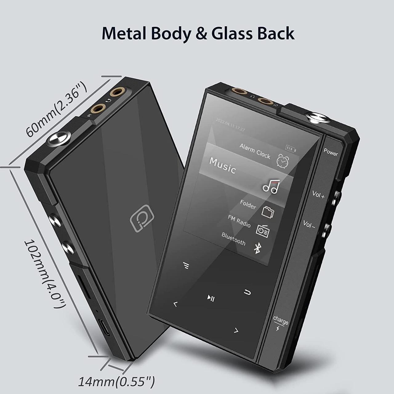 Alt view image 2 of 6 - 32GB MP3 Player with Bluetooth 5.0, Portable Music Player MP3 with Speaker, Metal Body & Glass Back, HiFi Sound with FM Radio, Voice Recorder, E-Book, Support Micro SD Card up to 256GB