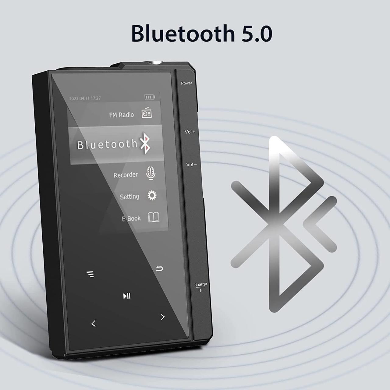 Alt view image 4 of 6 - 32GB MP3 Player with Bluetooth 5.0, Portable Music Player MP3 with Speaker, Metal Body & Glass Back, HiFi Sound with FM Radio, Voice Recorder, E-Book, Support Micro SD Card up to 256GB