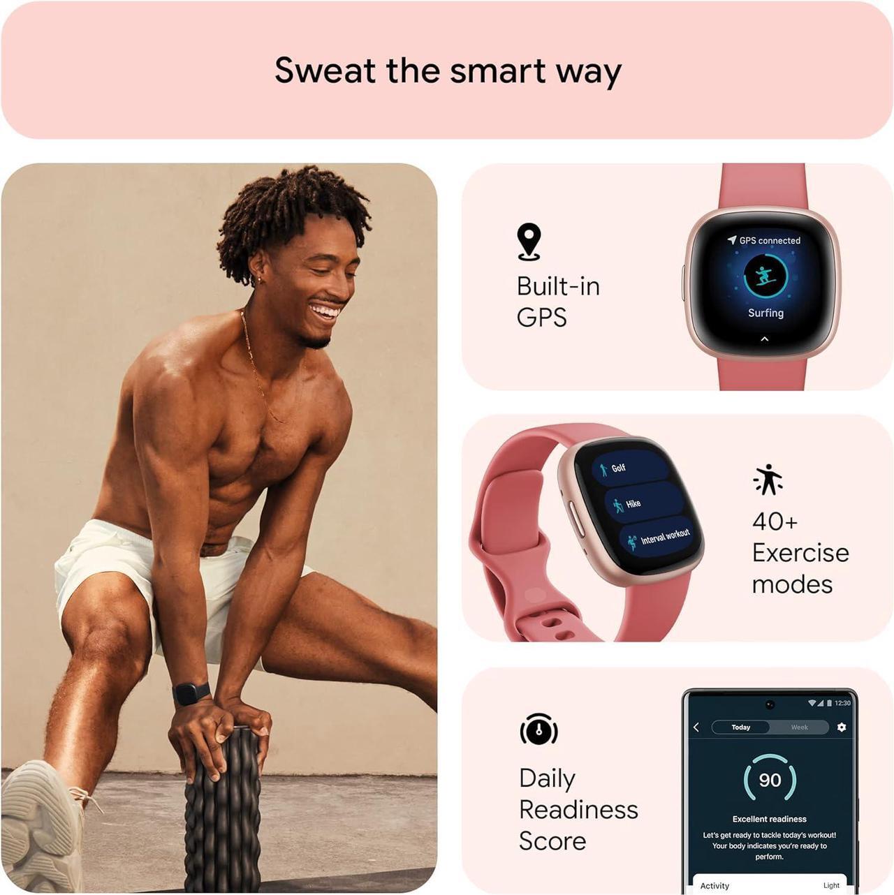 Alt view image 5 of 7 - Fitbit Versa 4 Fitness Smartwatch, Pink Sand / Copper Rose Aluminum | FB523RGRW-US