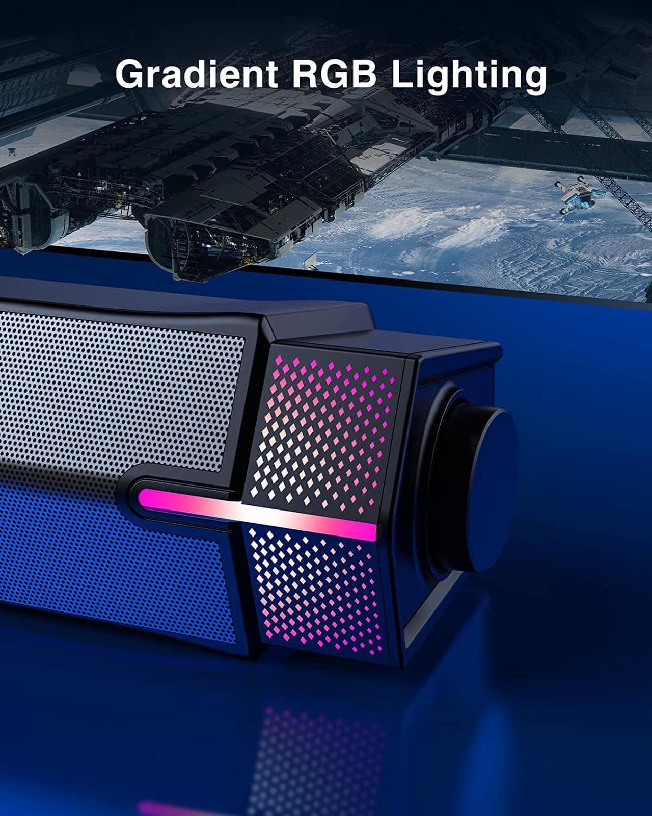 Alt view image 6 of 7 - Jeecoo M20 Bluetooth Computer Speakers for PC Desktop Monitor, Gaming PC Sound Bar - Wired USB-Powered, Superb Stereo Sound, with Gradient LED Lighting - Combine/Separate to Customize Your Desk