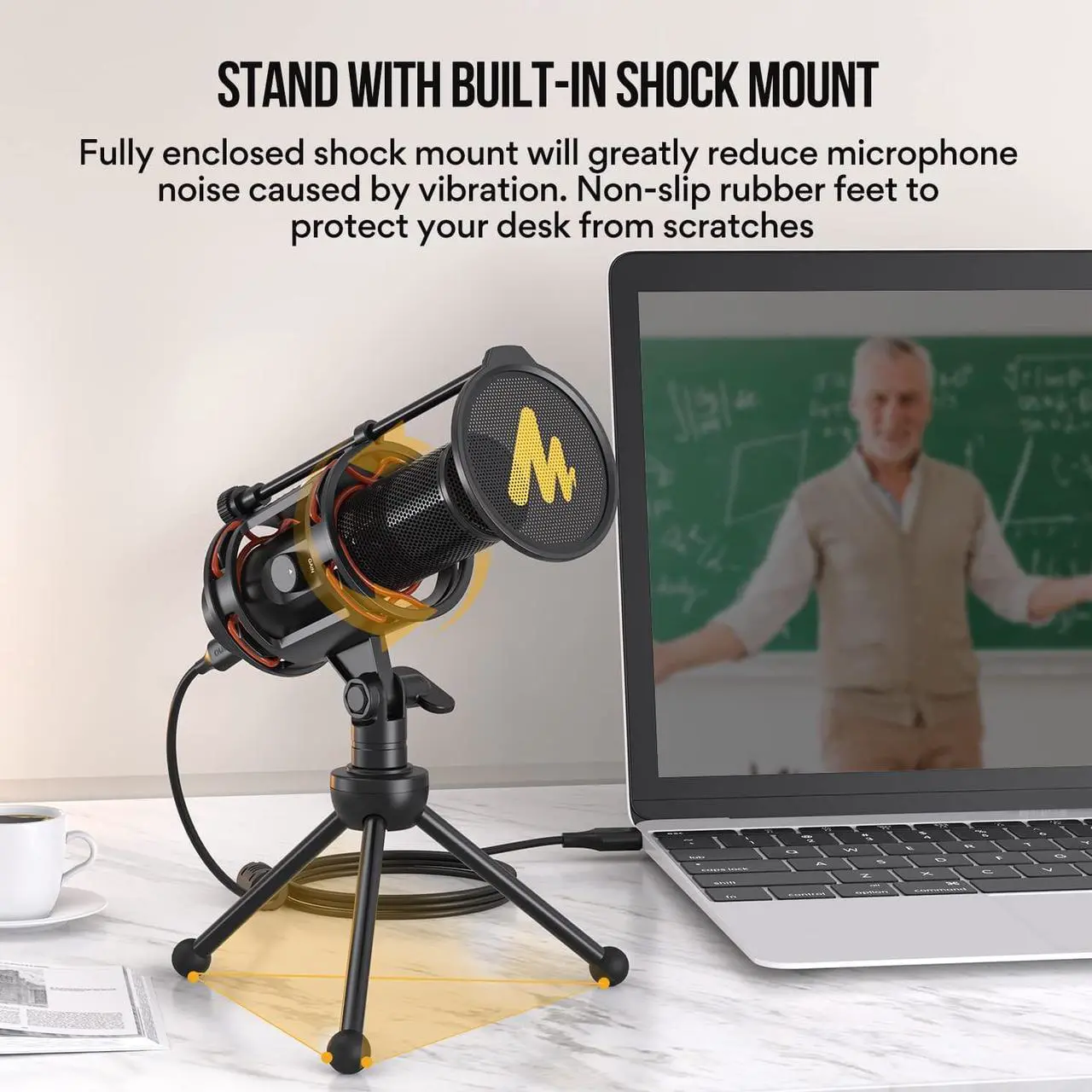 Alt view image 7 of 7 - Computer Microphone All in One USB Condenser Mic 192kHz/24bit with Metal Pop Filter, Tripod, Gain Knob&0-Latency Monitoring for Zoom Meeting, Podcasting, Streaming, YouTube, Voice Over, Gaming