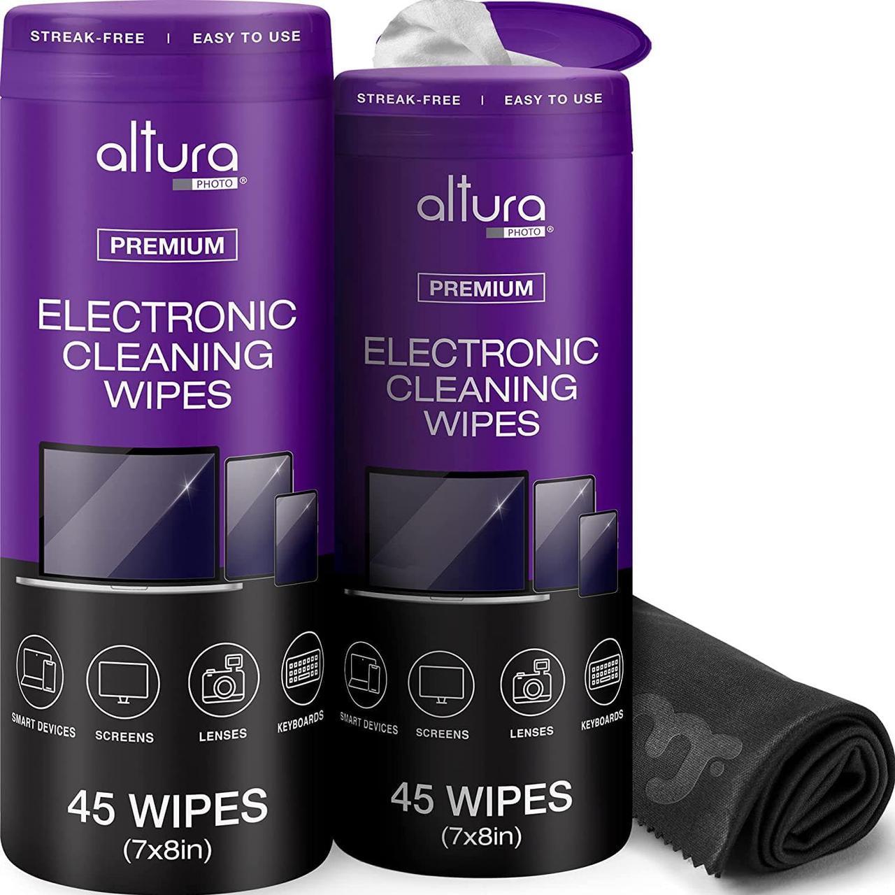 Electronic Wipes Streak-Free (90-Wipes) - Screen Cleaner Wipes for TVs, Monitors, Laptops, Phones, Computers, & More - TV Screen Cleaner - MagicFiber Microfiber Cloth Included