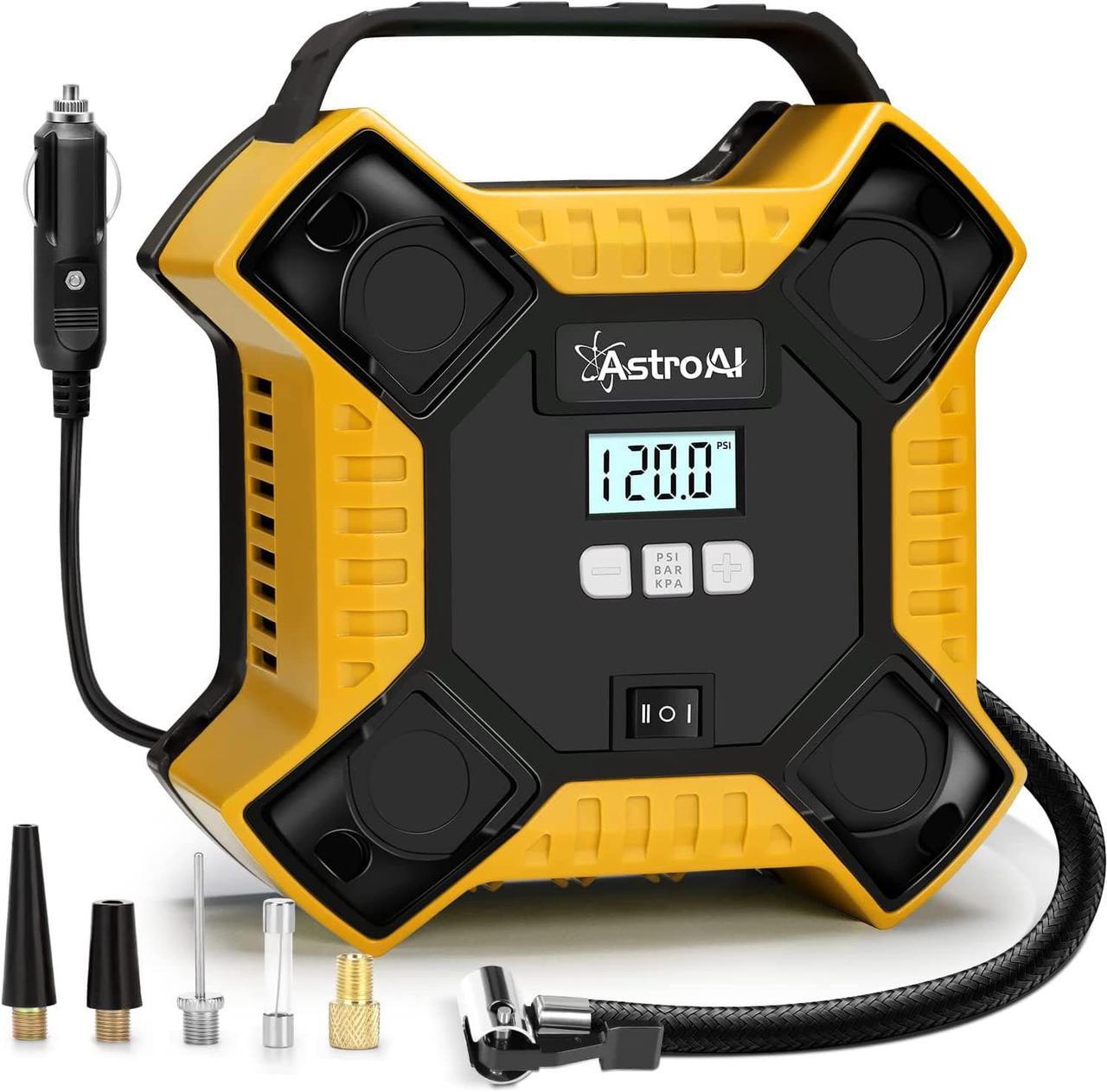 AstroAI Tire Inflator Air Compressor Portable Air Pump for Car Tires, 12V DC Integrated Metal Structure Tire Pump 160PSI with LED Light for Cars, Bicycles, Motorcycles, and Other Inflatables