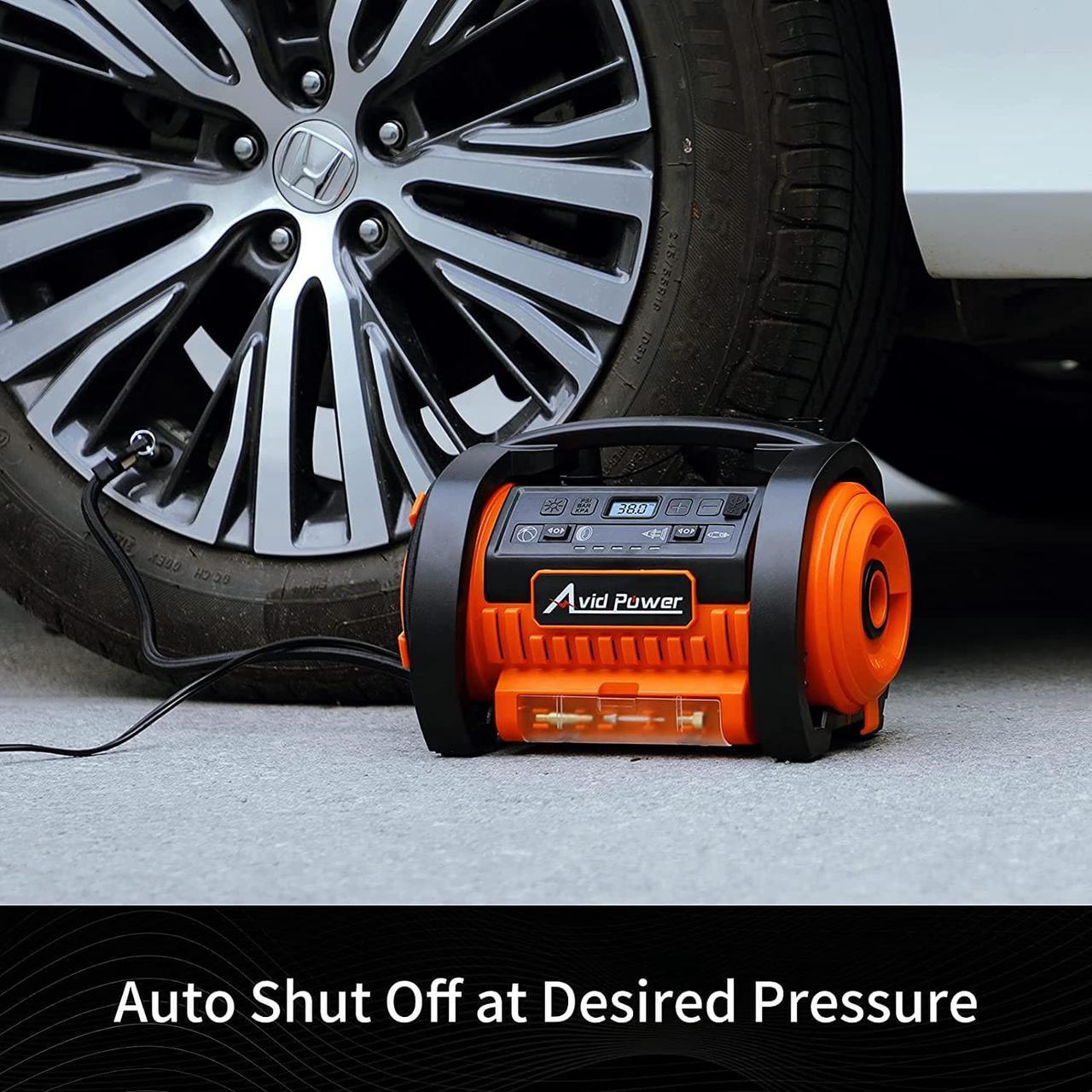 Alt view image 7 of 7 - AVID POWER Tire Inflator Portable Air Compressor, 12V DC / 110V AC Car Tire Pump, Air Mattress Pump with Inflation and Deflation Modes, Dual Powerful Motors, Digital Pressure Gauge