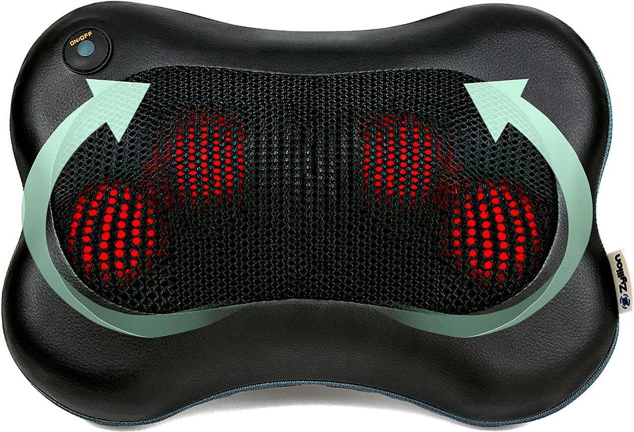 Zyllion Shiatsu Back and Neck Massager - 3D Kneading Deep Tissue Massage Pillow with Heat for Muscle Pain Relief, Chairs and Cars - Black (ZMA-13-BK)