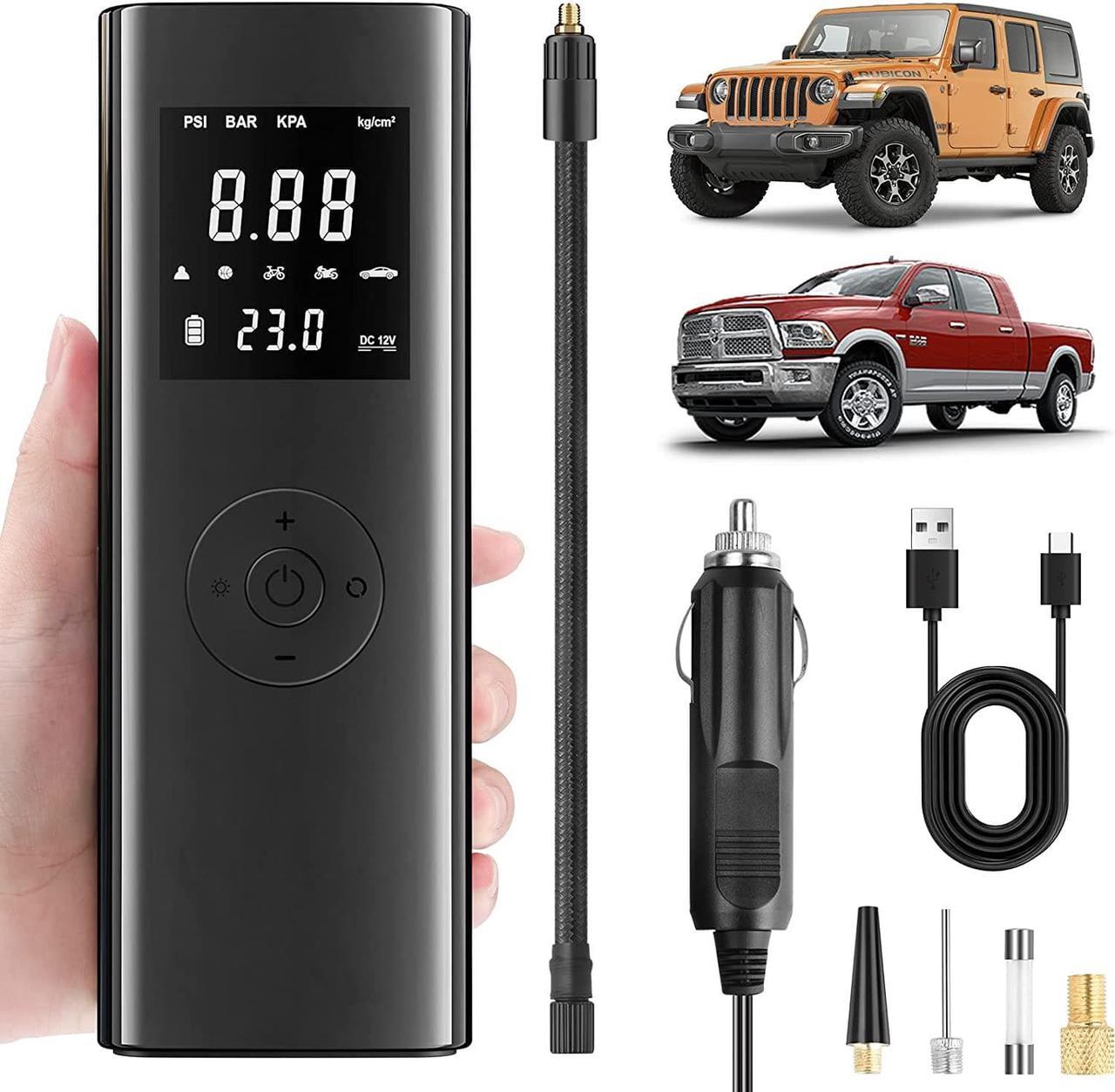 Tire Inflator Portable Air Compressor Fits Car&Truck-[12V DC&6000mAh Battery]-150PSI Cordless Electric Smart Pump-Digital Pressure Gauge-2X Faster Inflation-Auto Shut-Off (for Car)