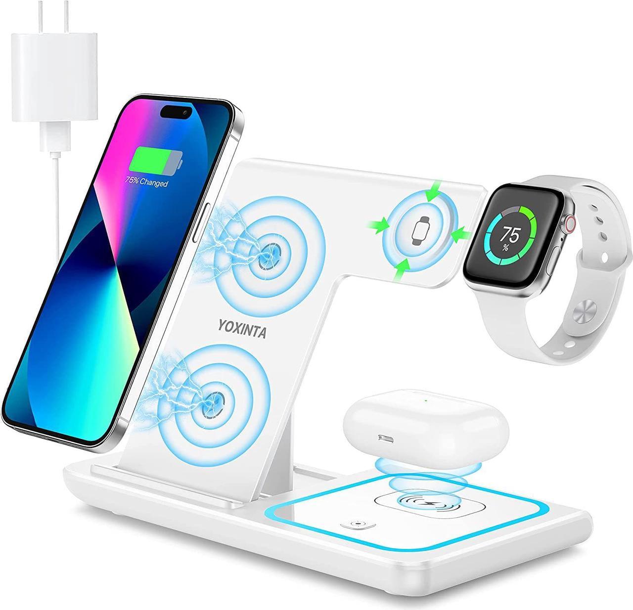 Wireless Charging Station, 3 in 1 Wireless Charger Stand, Fast Wireless Charging Dock for iPhone 14/13/12/11/Pro/X/Max/XS/XR/8/Plus, for Apple Watch7/6/5/4/3/2/SE, for Airpods 3/2/Pro(White)