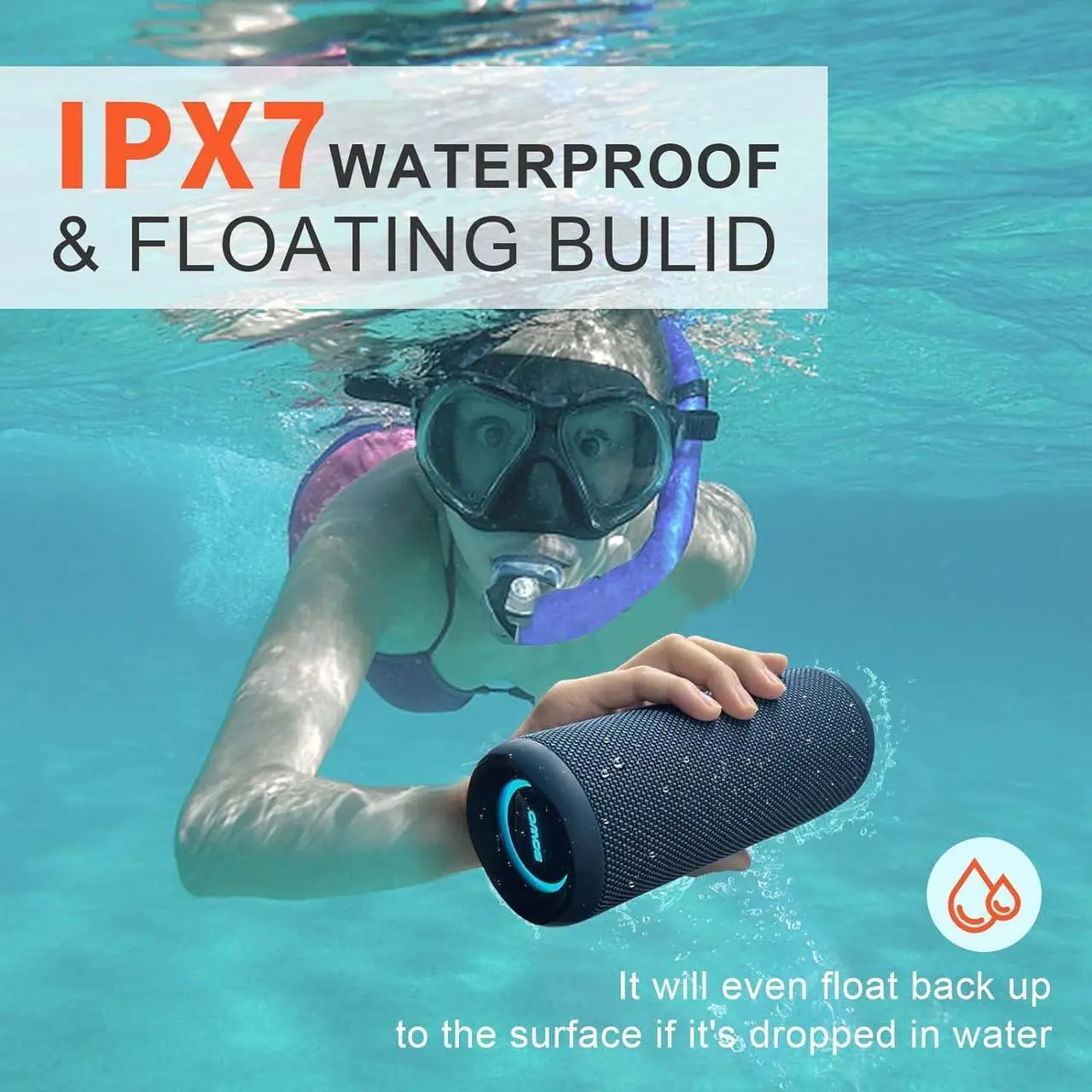 Alt view image 3 of 7 - Portable Bluetooth Speaker, IPX7 Waterproof Wireless Bluetooth Speaker, Bassboom Technology, 25W Loud Stereo Sound, LED Light with TWS Pairing, 16H Playtime for Home and Outdoor -Blue