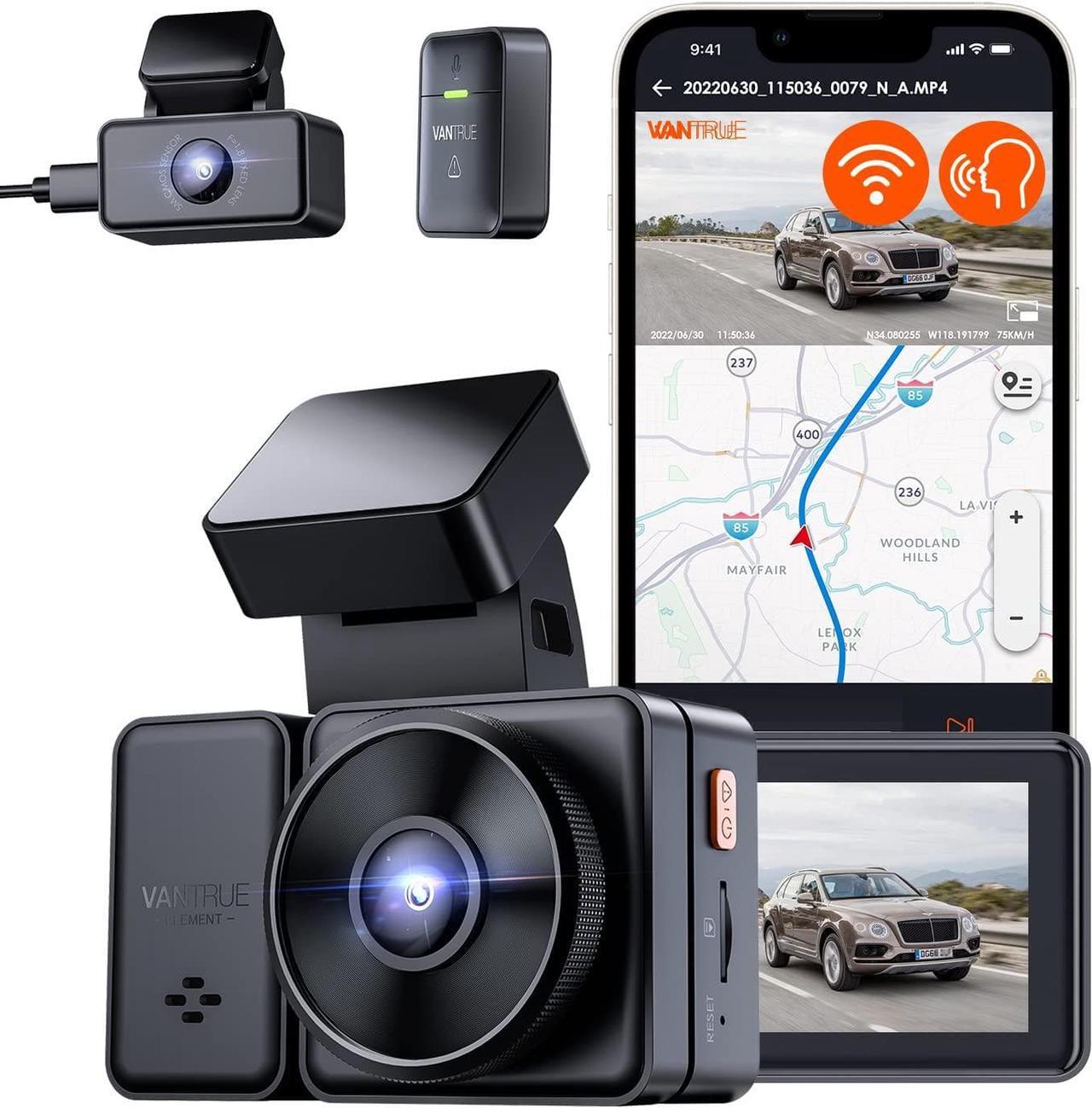 Dual Dash Cam with WiFi GPS, Vantrue E2 2.5K Front and 1944P Rear Dash Camera with Voice Control, Buffered Motion Detection, Sony Night Vision, 24 Hours Parking Mode, Support 512GB Max