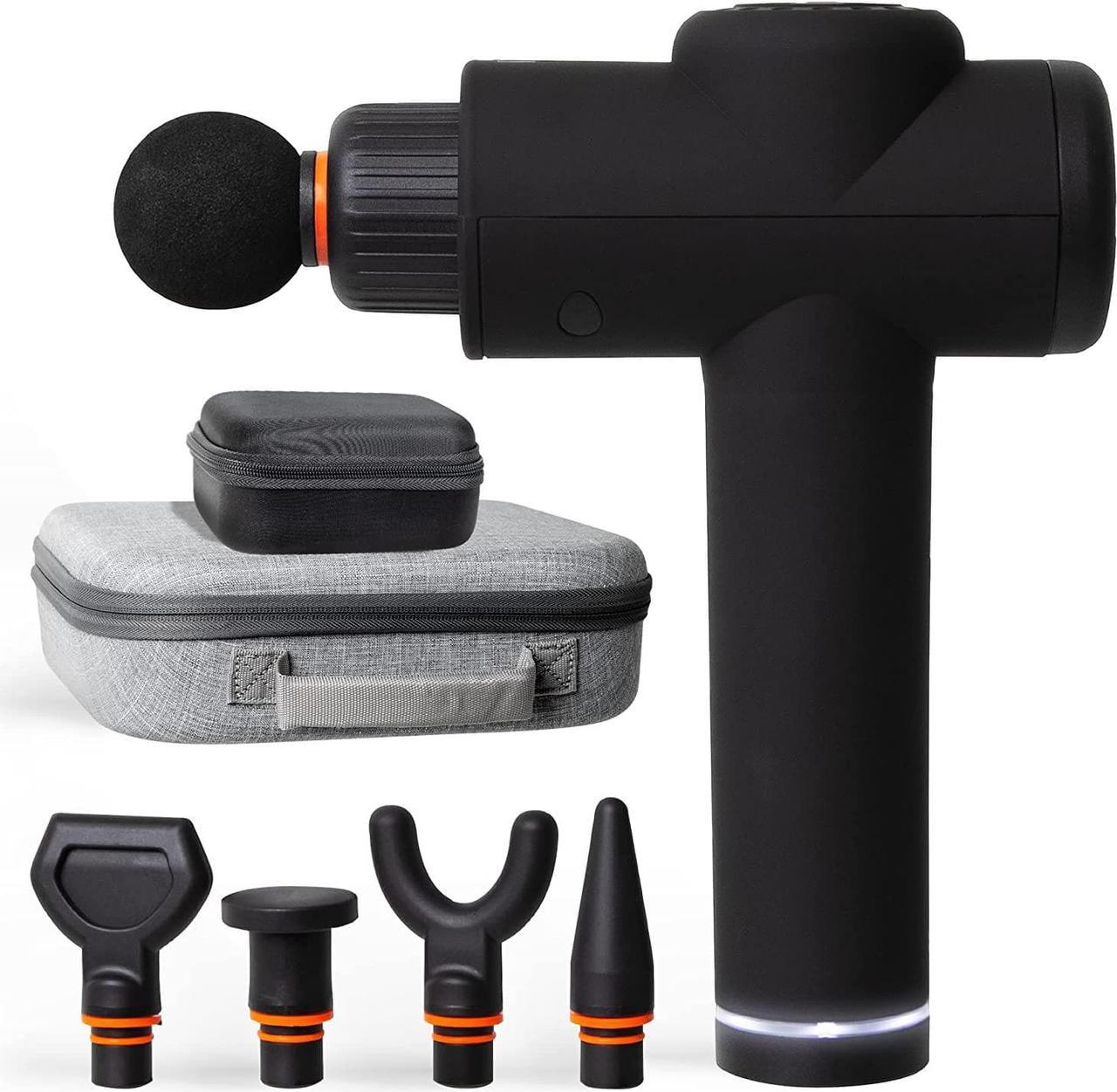 Powerboost Percussion Muscle Massage Gun Deep Tissue - Professional Handheld Massager Gun - 5 Attachments & Carrying Case, Whisper Quiet Operation, 3 Speeds, Full Body Recovery & Relief