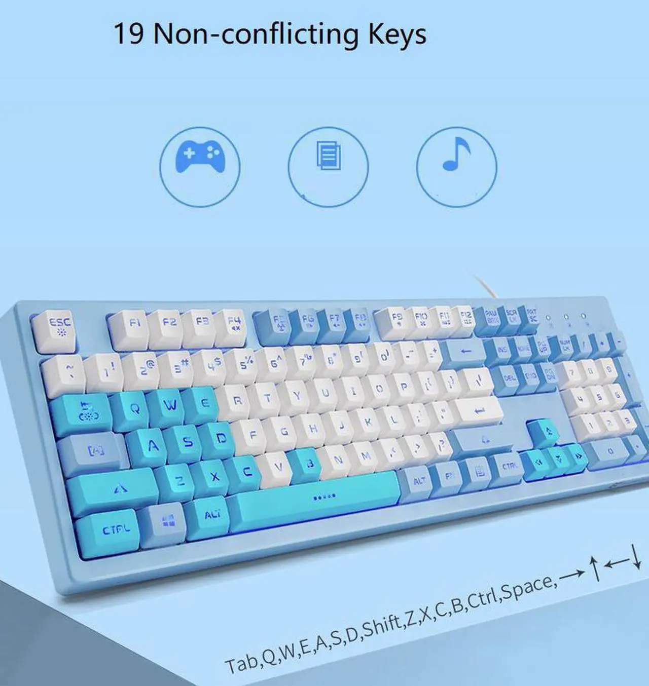 Alt view image 6 of 7 - CORN  SUNSONNYK60 Ergonomic Design,19 Non-conflicting  Keys,Cool Exterior USB Wired Brown Switch Mechanical Feeling Keyboard For Office And Game, 7- Color Breathing Led Light, PBT Keycaps