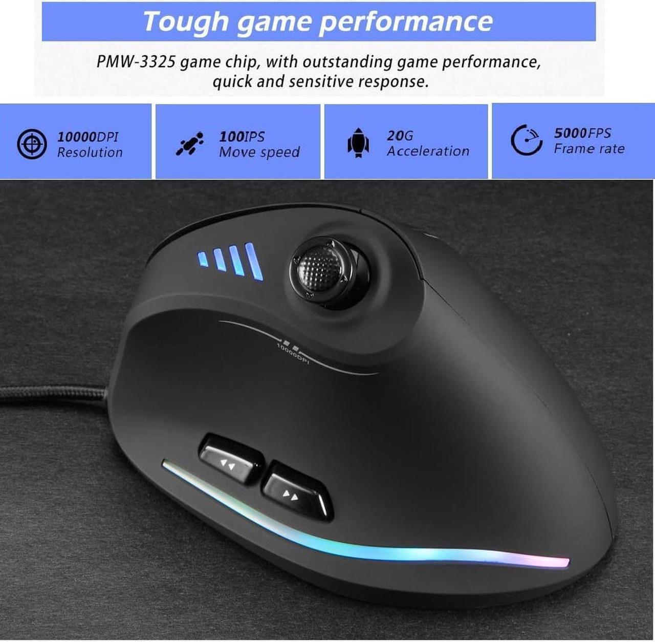 Alt view image 6 of 6 - ZLOT Vertical Gaming Mouse,Wired RGB Ergonomic USB Joystick Programmable Laser Gaming Mice,6+1 Design,11 Buttons,1000 Hz Max Polling Rate,10000 Max DPI,2019 Upgraded Version for Computer Gamers,Black