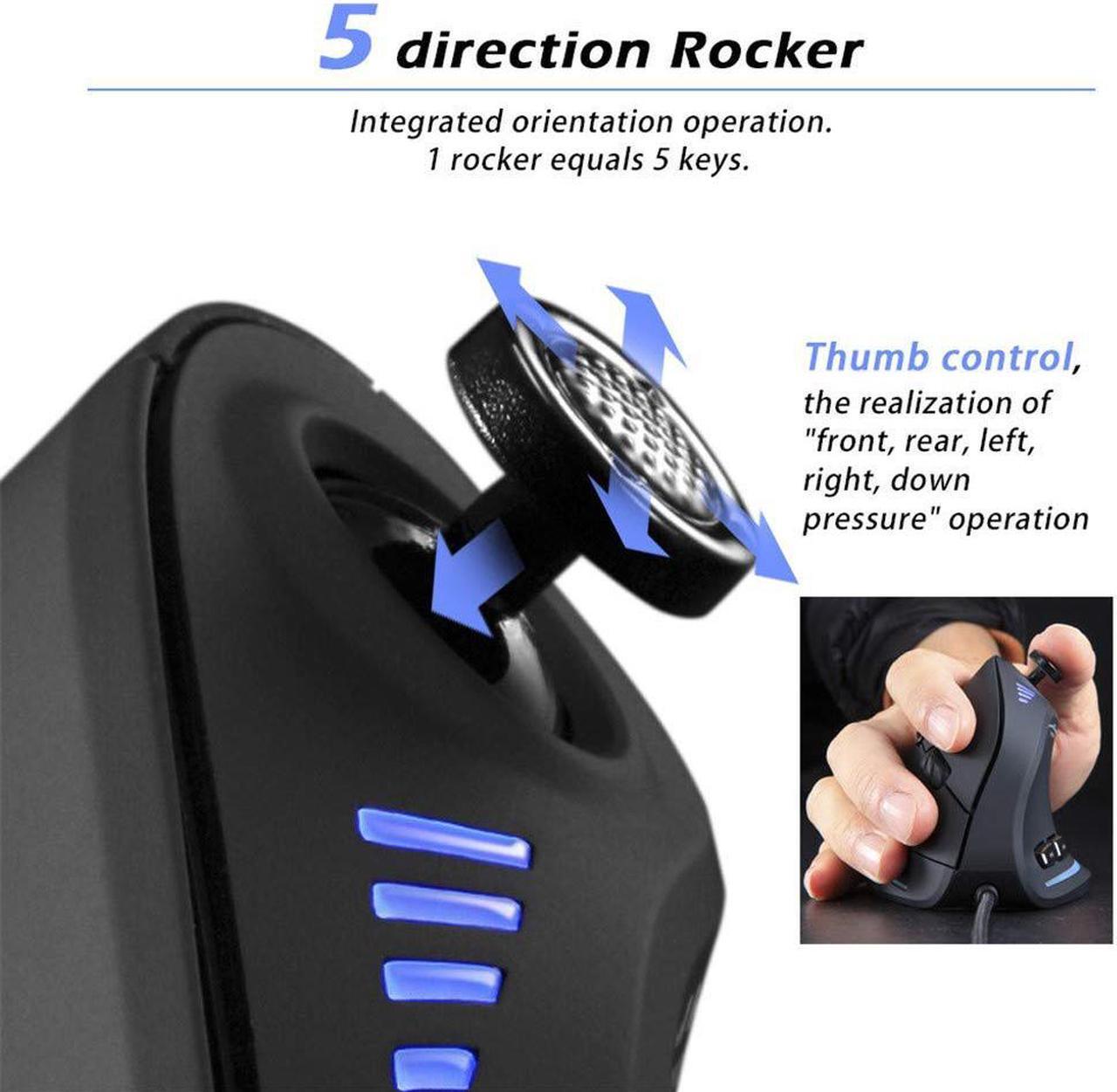 Alt view image 2 of 6 - ZLOT Vertical Gaming Mouse,Wired RGB Ergonomic USB Joystick Programmable Laser Gaming Mice,6+1 Design,11 Buttons,1000 Hz Max Polling Rate,10000 Max DPI,2019 Upgraded Version for Computer Gamers,Black