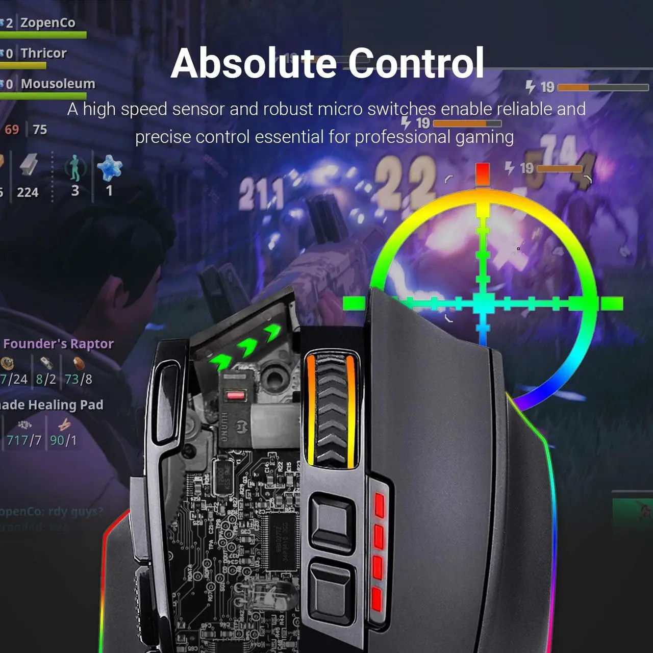 Alt view image 4 of 7 - Redragon M801P RGB Sniper PC Gaming Mouse LED RGB Backlit MMO 9 Programmable Buttons Mouse with Macro Recording Side Buttons Rapid Fire Button for Windows Computer Gamer (Wireless, Black)