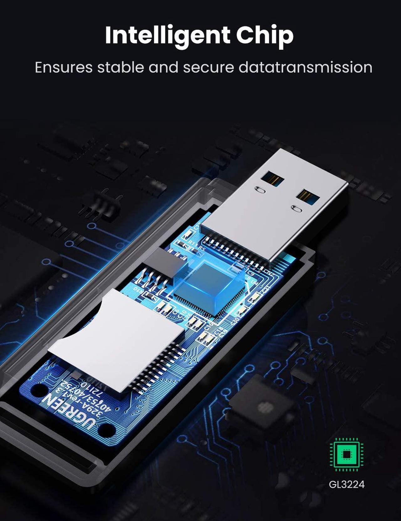Alt view image 2 of 7 - UGREEN SD Card Reader Portable USB 3.0 Dual Slot Flash Memory Card Adapter Hub for TF, SD, Micro SD, SDXC, SDHC, MMC, RS-MMC, Micro SDXC, Micro SDHC, UHS-I for Mac, Windows, Linux, Chrome, PC, Laptop